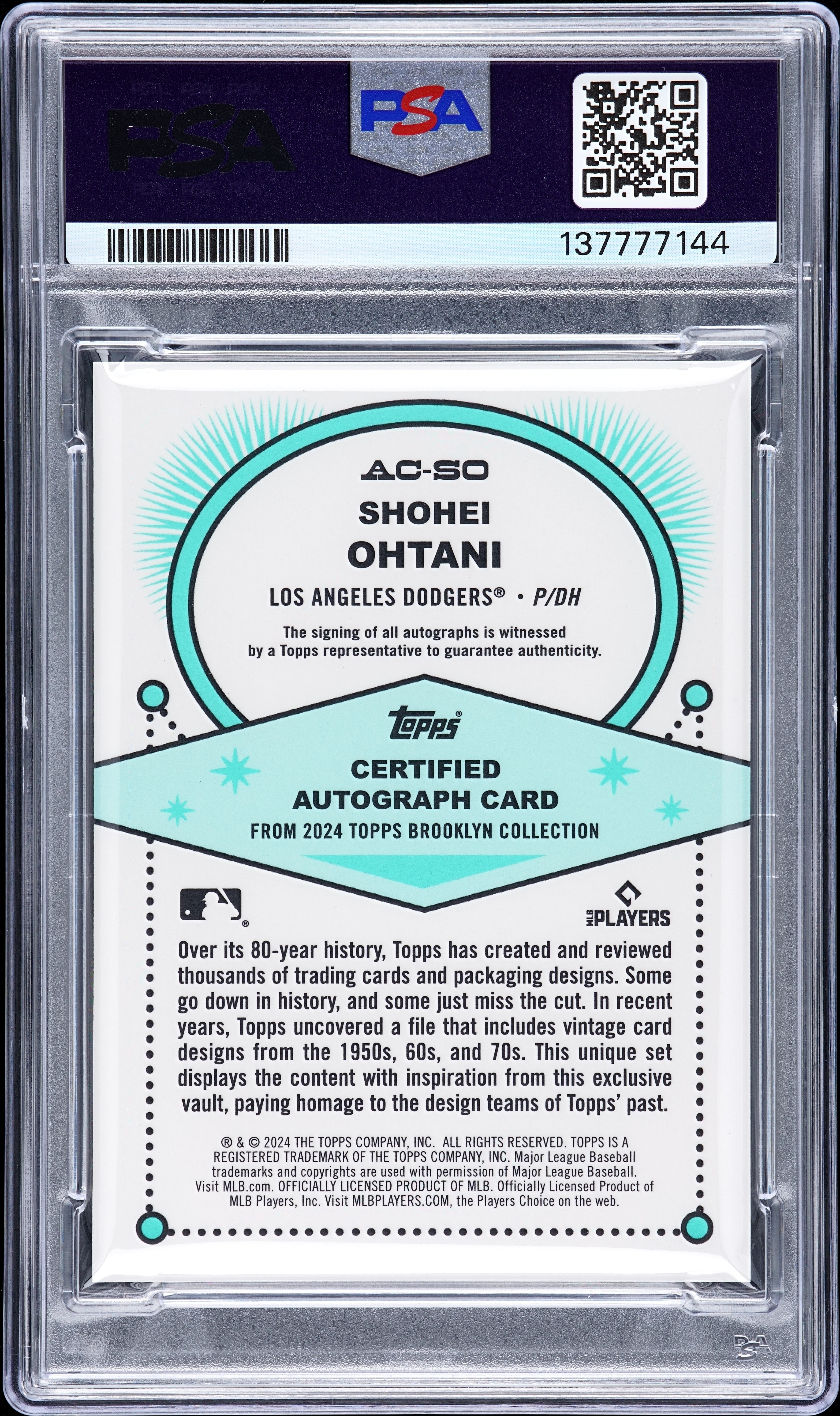 2024 TOPPS BROOKLYN COLLECTION AUTOGRAPHS #SO SHOHEI OHTANI AUTOGRAPH-BLUE /10