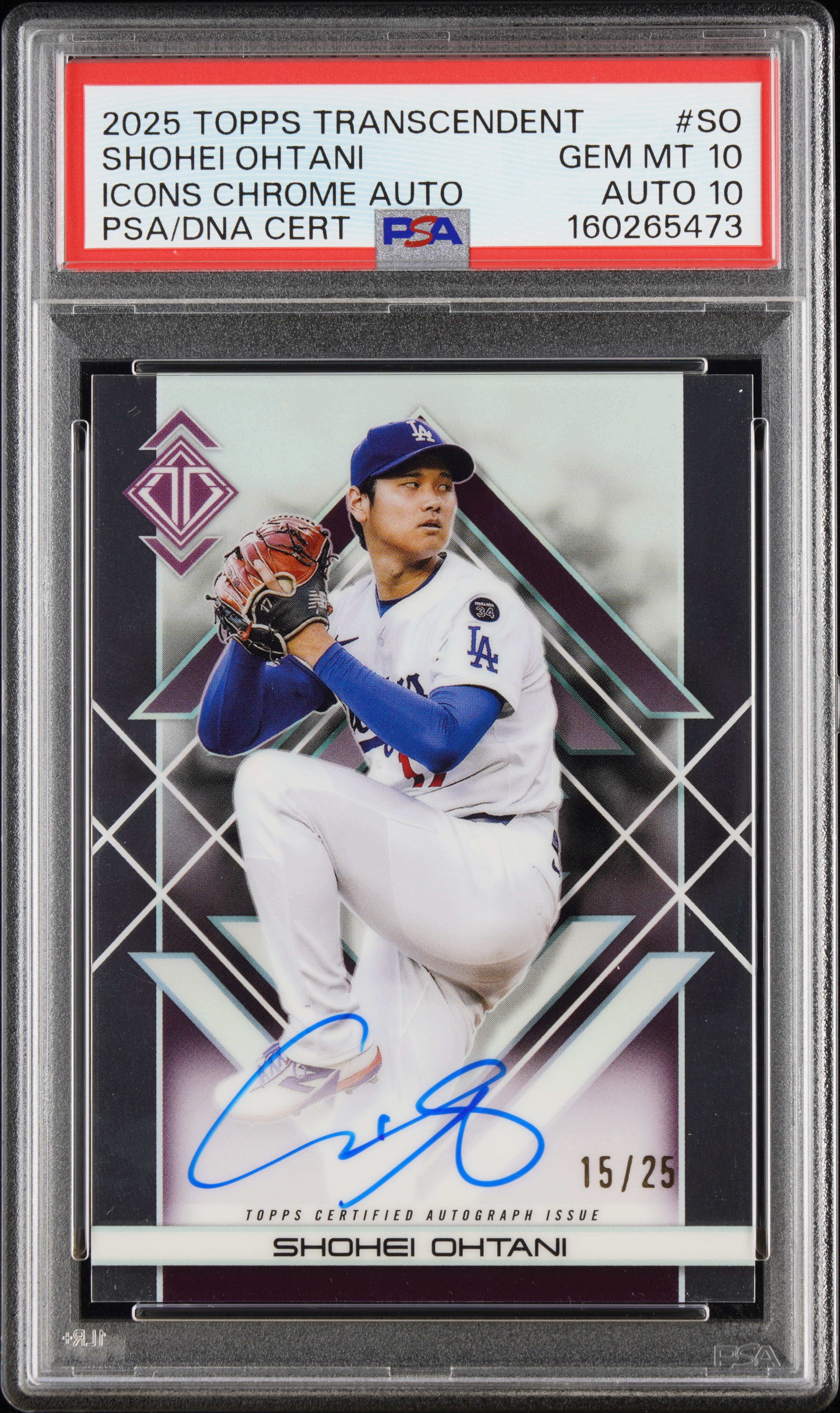 2025 TOPPS TRANSCENDENT COLLECTION TRANSCENDENT ICONS CHROME AUTOGRAPHS #SO SHOHEI OHTANI ICONS CHROME AUTO /25