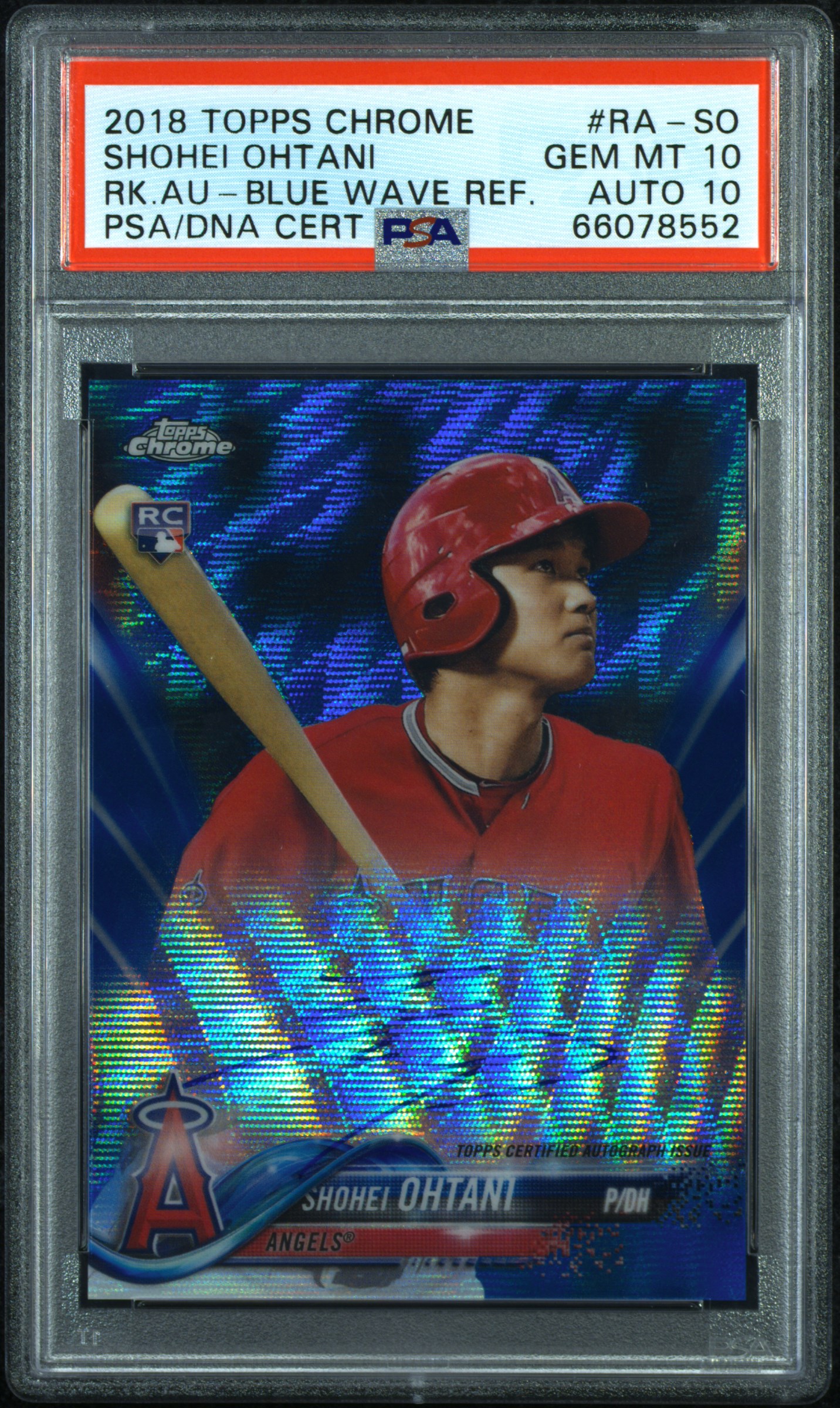 2018 TOPPS CHROME ROOKIE AUTOGRAPH #RA-SO SHOHEI OHTANI RK.AU-BLUE WAVE REF. /150