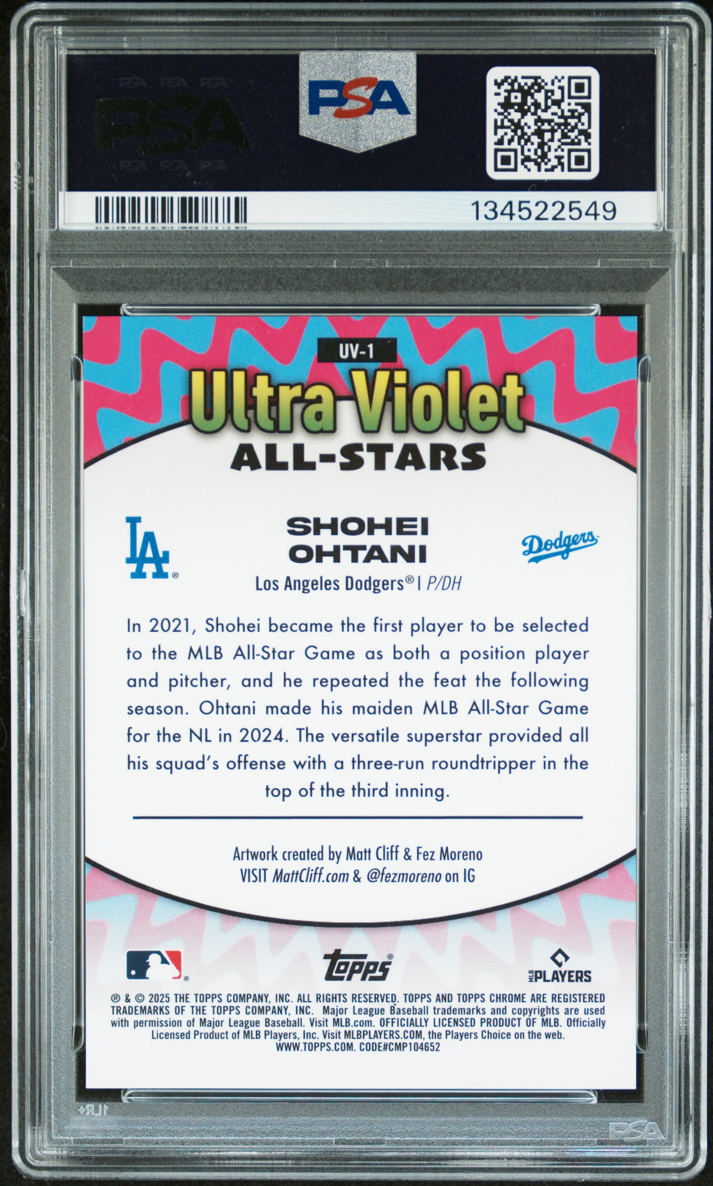 2025 TOPPS CHROME ULTRA VIOLET ALL STARS #UV1 SHOHEI OHTANI ULTRA VIOLET AS-BLACK REF /10