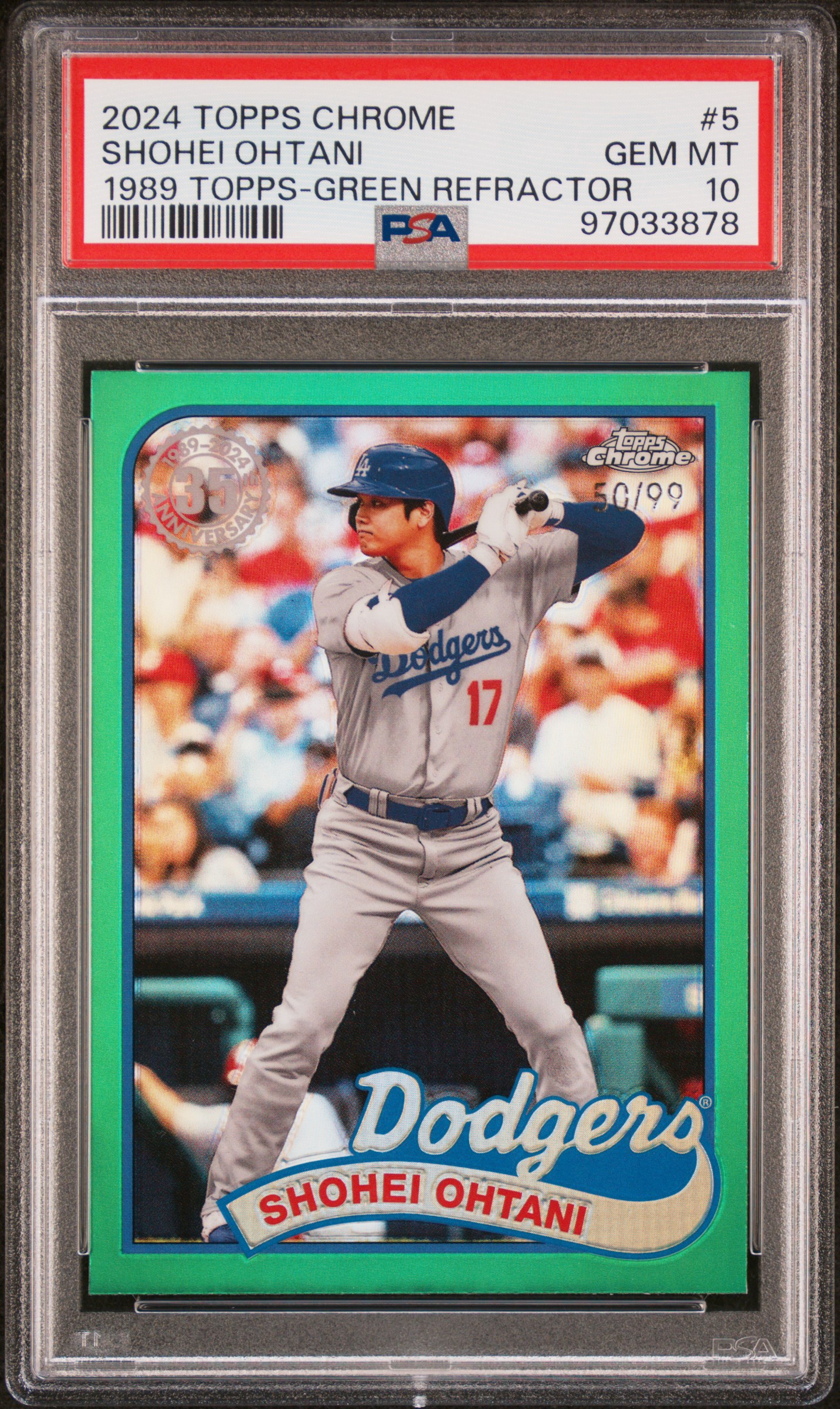 2024 TOPPS CHROME 1989 TOPPS BASEBALL #5 SHOHEI OHTANI 1989 TOPPS-GREEN REFRACTOR /99