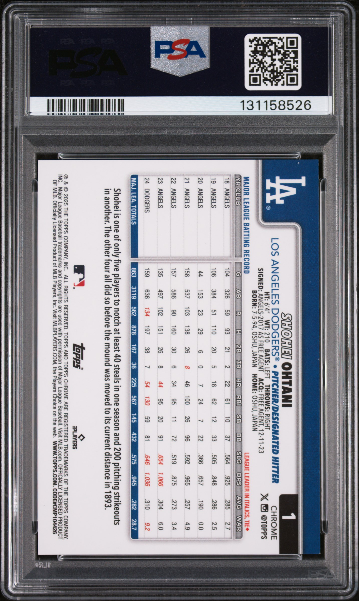 2025 TOPPS CHROME #1 SHOHEI OHTANI GOLD WAVE 01/50