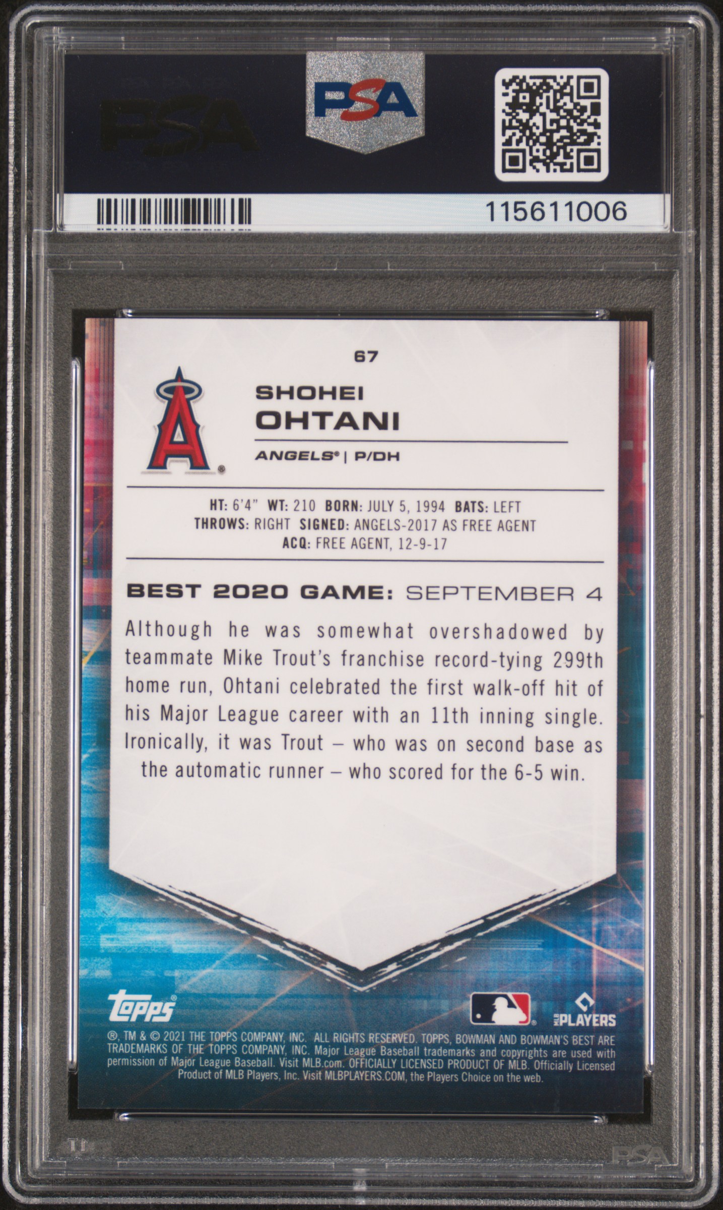 2021 BOWMAN'S BEST #67 SHOHEI OHTANI BLUE REFRACTOR /150