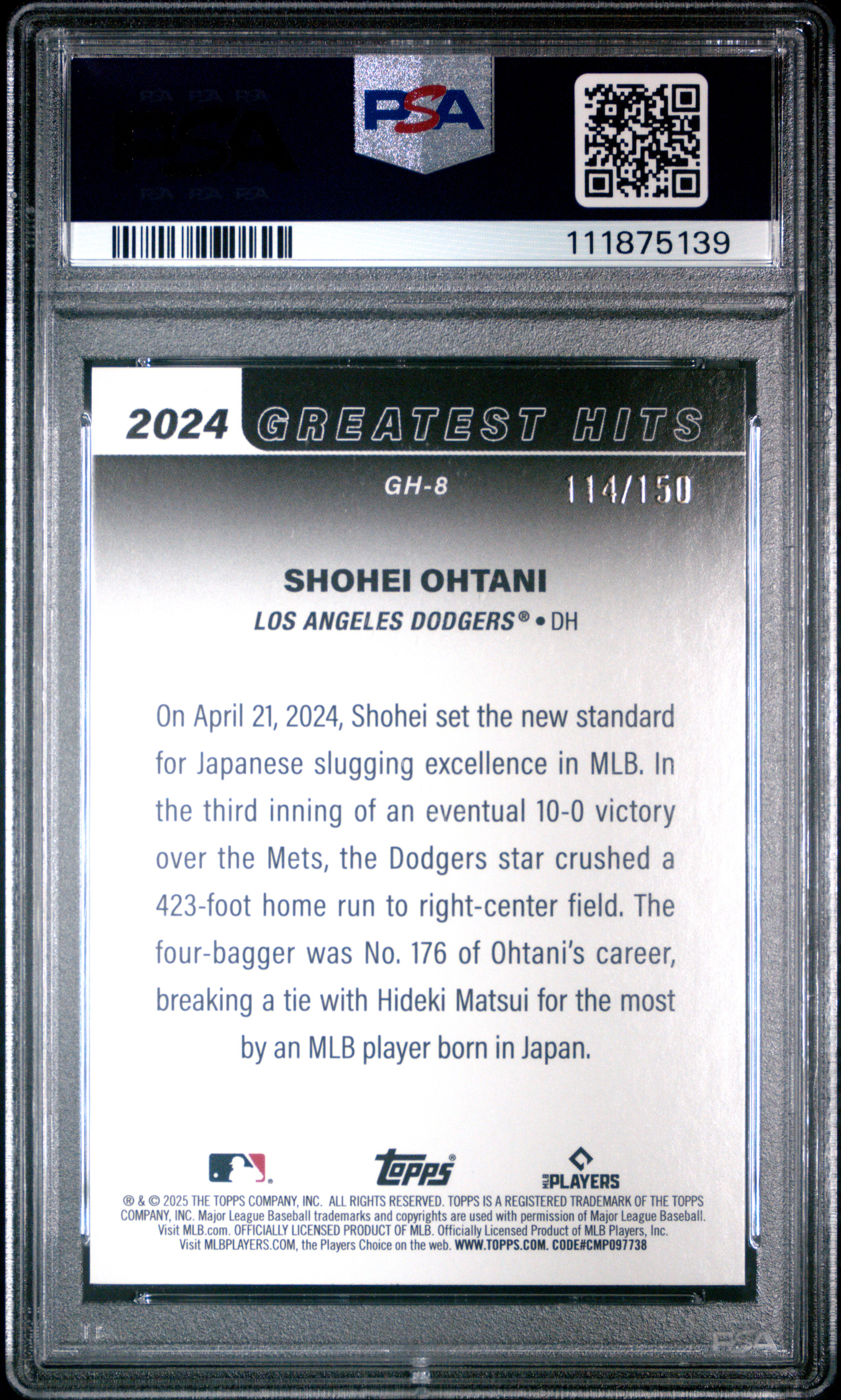 2025 TOPPS 2024 GREATEST HITS #GH8 SHOHEI OHTANI 2024 GREATEST HITS-BLUE FOIL /150