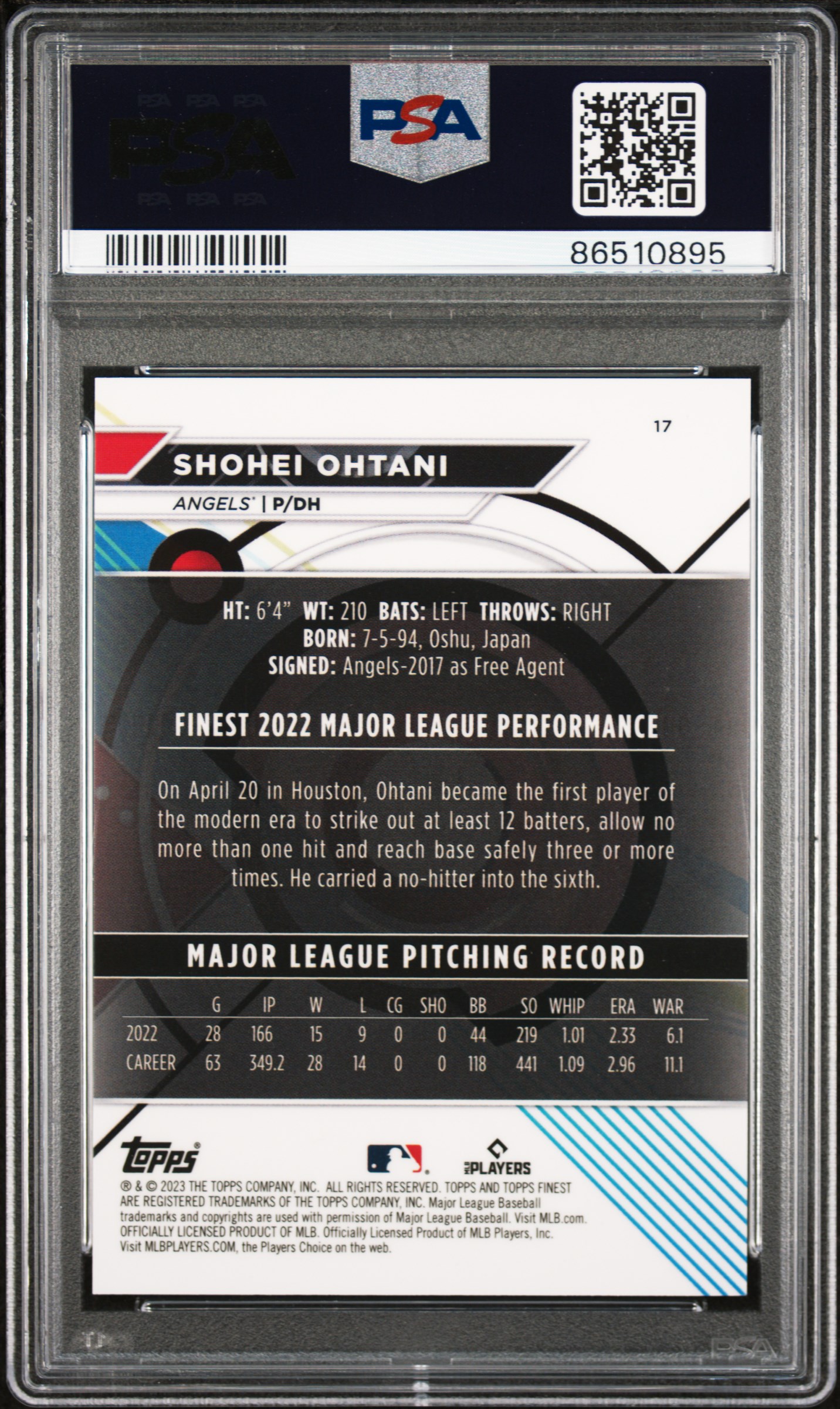 2023 TOPPS FINEST #17 SHOHEI OHTANI SKY BLUE /300