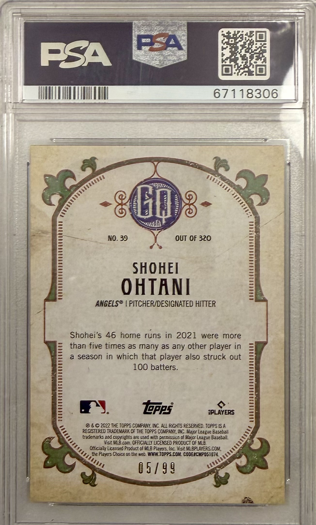 2022 TOPPS GYPSY QUEEN #39 SHOHEI OHTANI CHROME-BLUE REFRACTOR /150