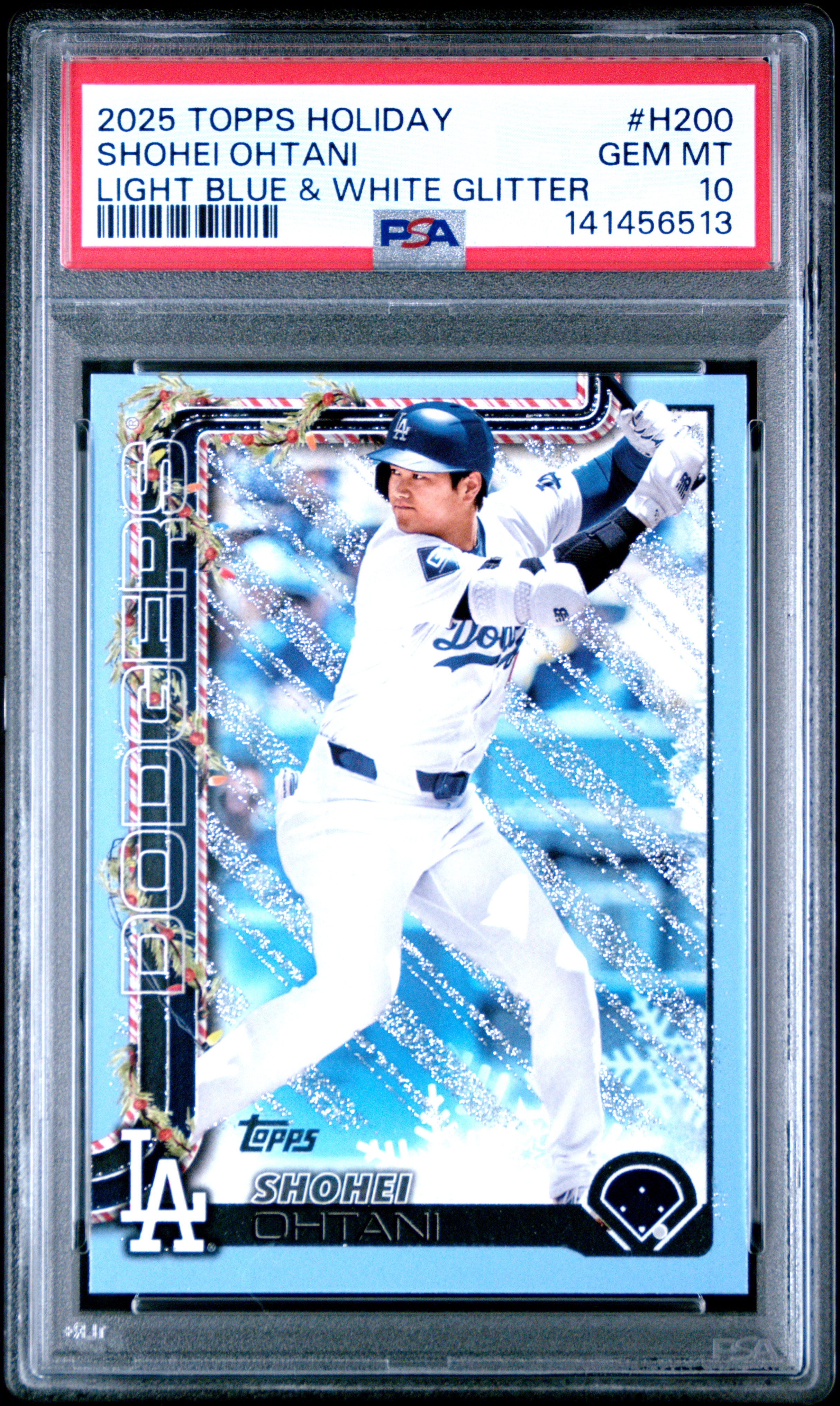 2025 TOPPS HOLIDAY #H200 SHOHEI OHTANI LIGHT BLUE & WHITE GLITTER
