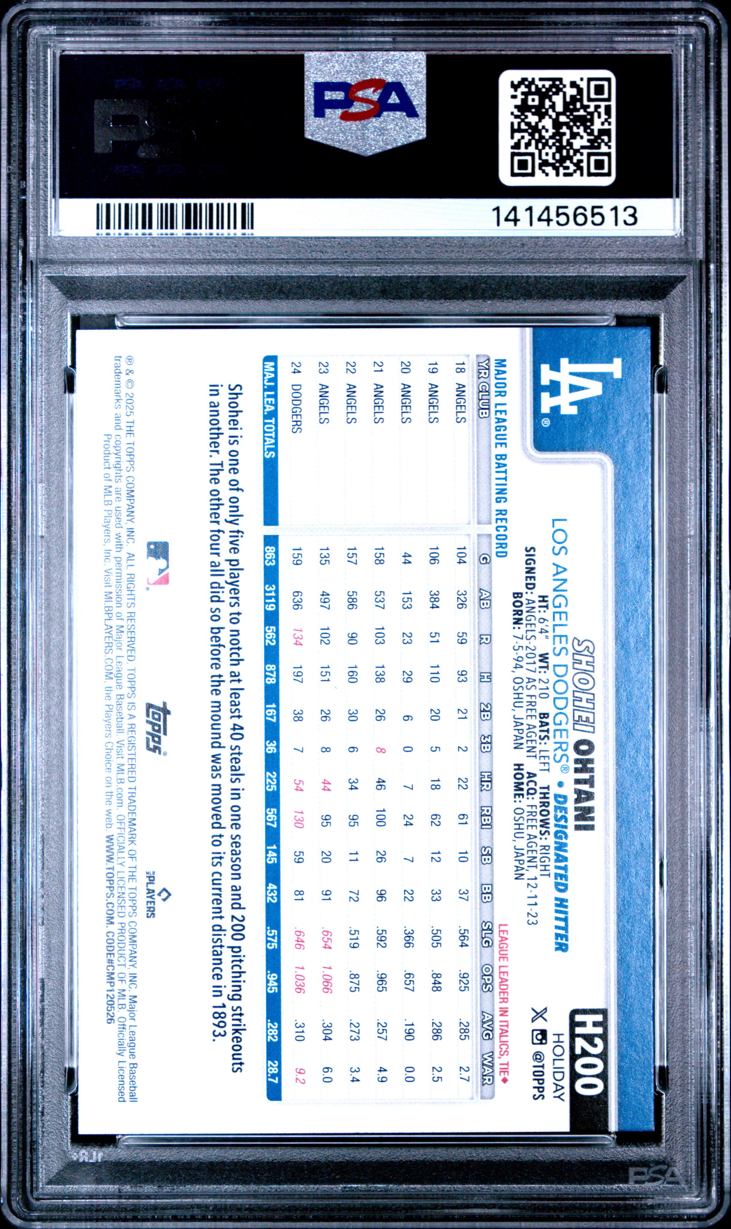 2025 TOPPS HOLIDAY #H200 SHOHEI OHTANI LIGHT BLUE & WHITE GLITTER