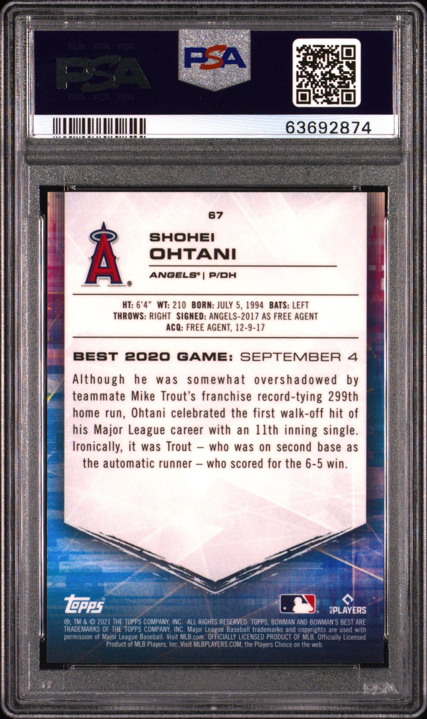 2021 BOWMAN'S BEST #67 SHOHEI OHTANI RED REFRACTOR /5