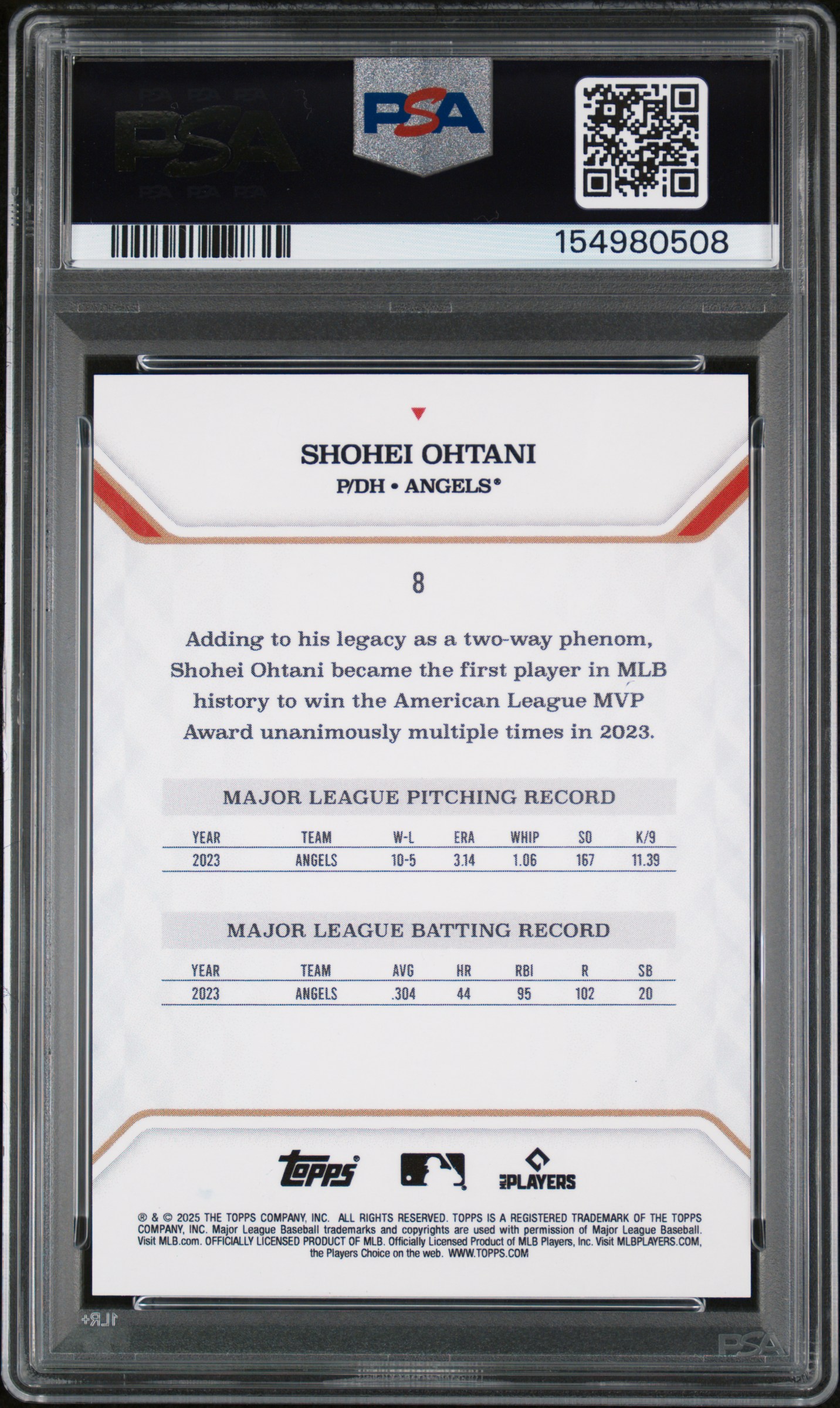 2025 TOPPS MLB MVP COLLECTION #8 SHOHEI OHTANI RED FOIL 5/5