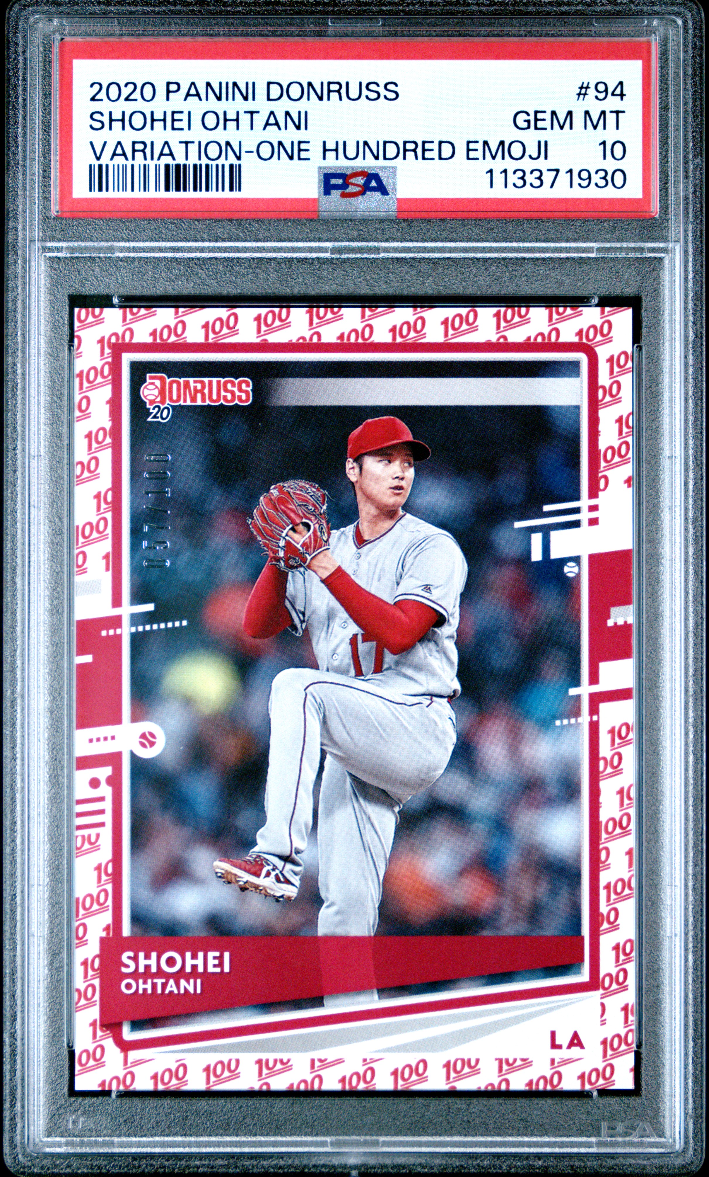 2020 PANINI DONRUSS #94 SHOHEI OHTANI VARIATION-ONE HUNDRED EMOJI /100