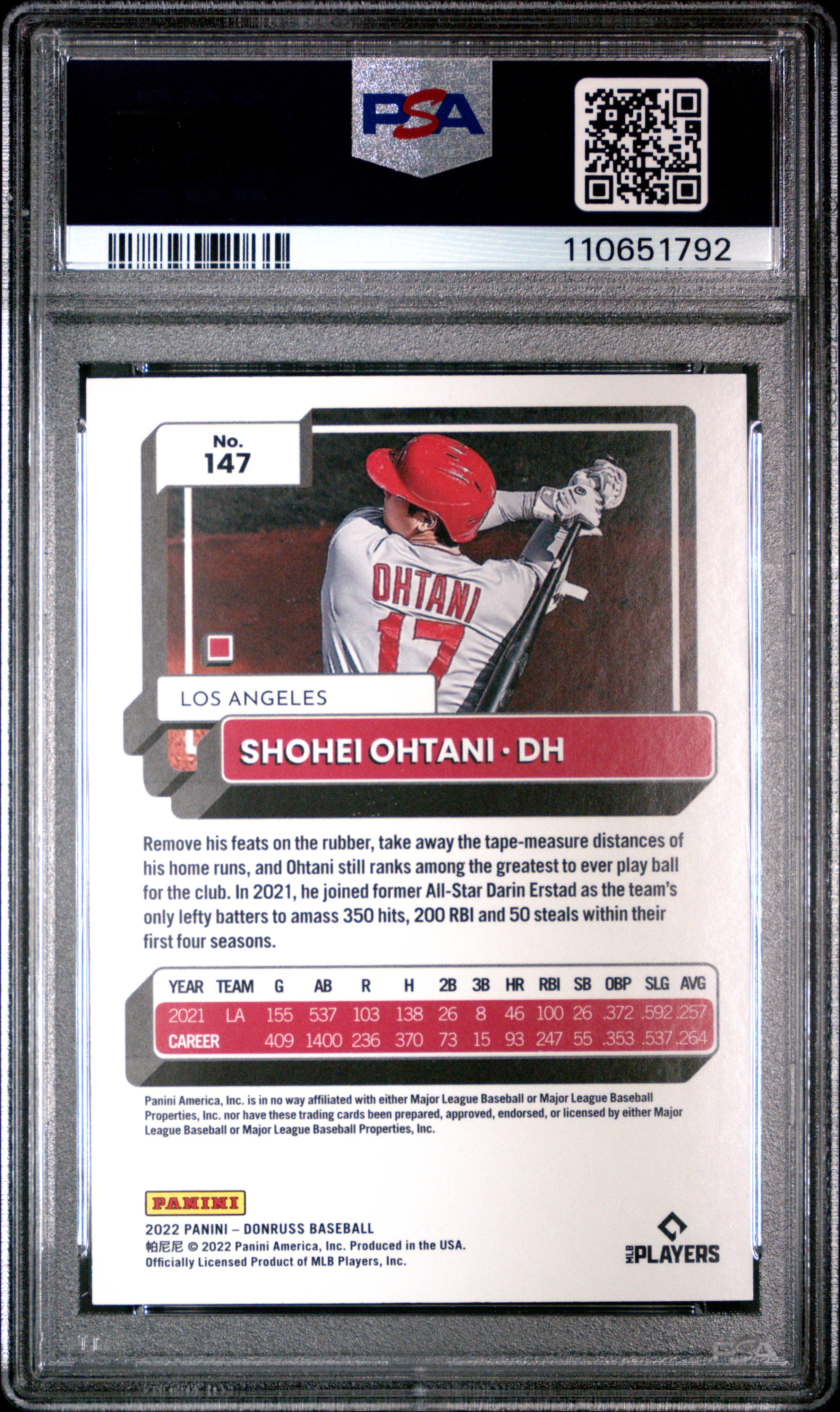 2022 PANINI DONRUSS #147 SHOHEI OHTANI ONE HUNDRED /100