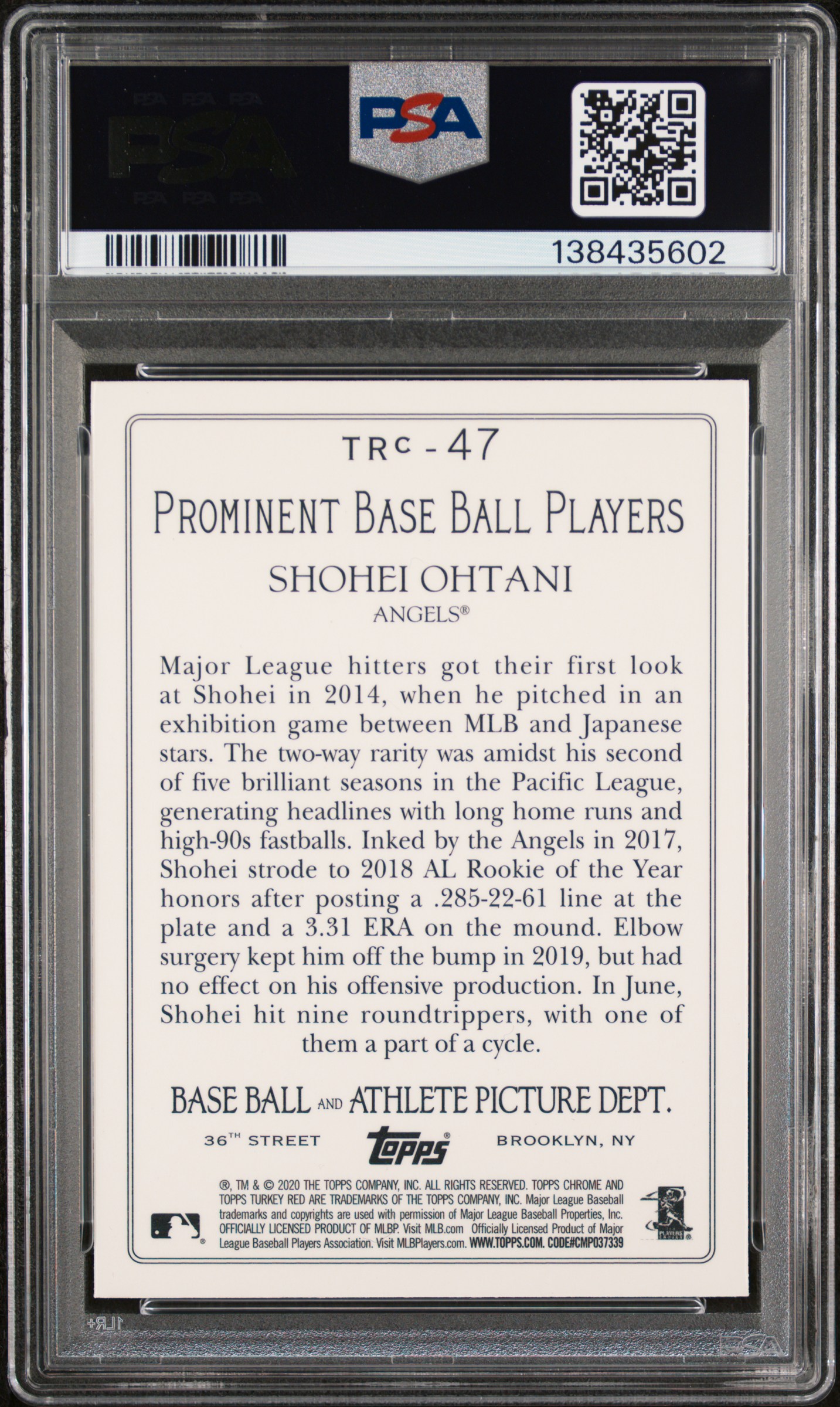 2020 TOPPS TURKEY RED CHROME #TRC47 SHOHEI OHTANI
