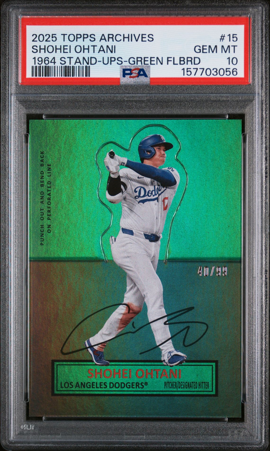 2025 Topps Archives 15 Shohei Ohtani Auto 1964 Stand-Ups Green Flbrd /99