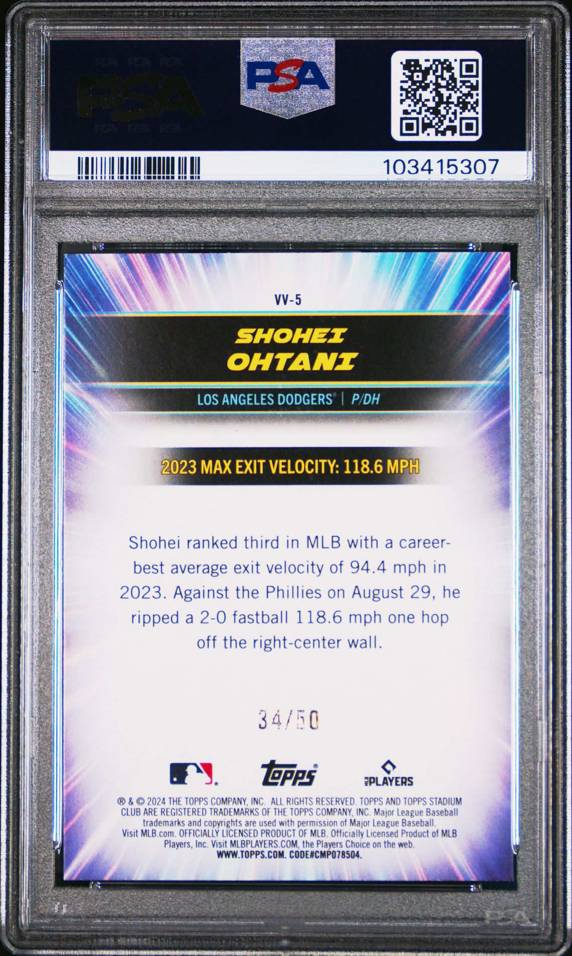 2024 TOPPS STADIUM CLUB VIRTUOSOS OF VELOCITY #VV5 SHOHEI OHTANI VV-GREEN FOIL
