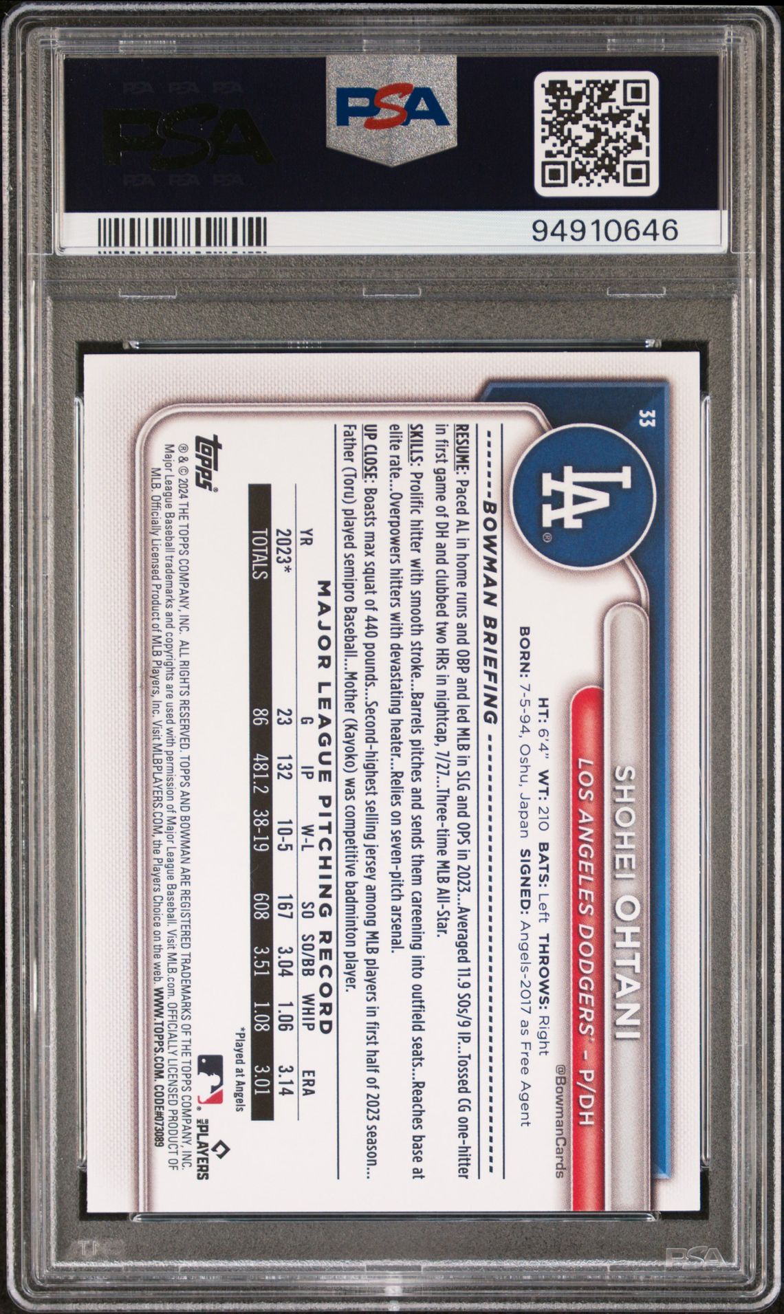 2024 Bowman #33 Shohei Ohtani Sky Blue /499