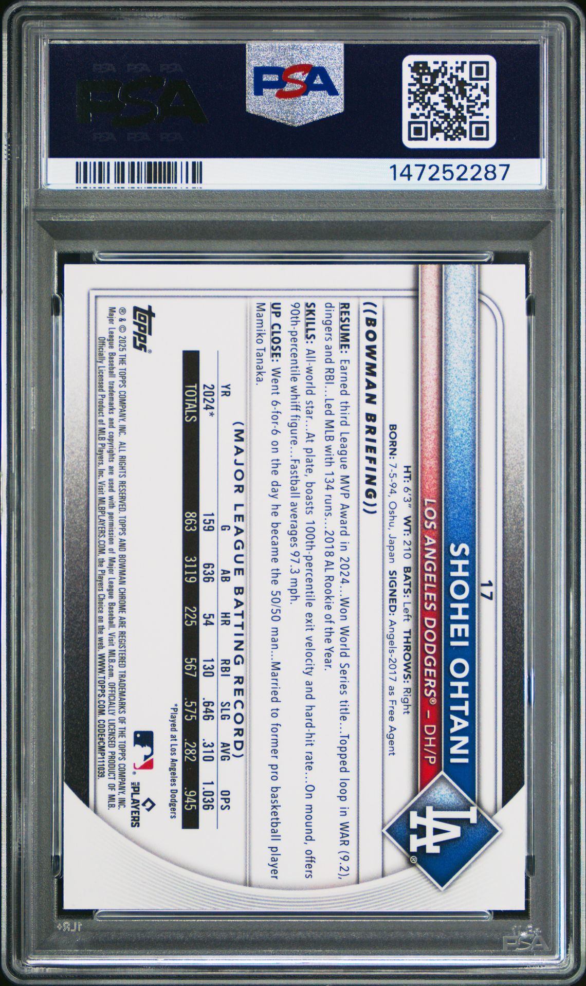 2025 Bowman Chrome #17 Shohei Ohtani Aqua Refractor /299