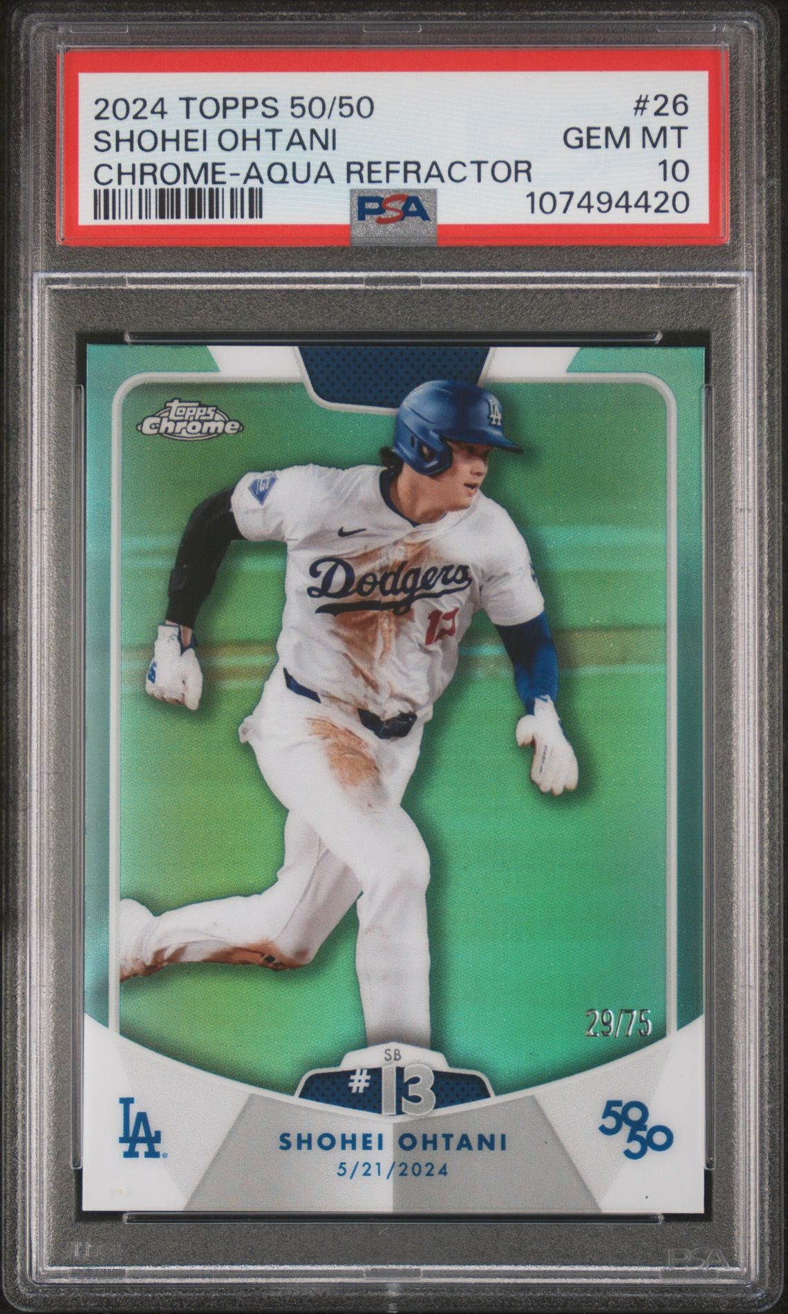 2024 Topps Topps Chrome 50/50 26 Chrome-Aqua Refractor /75
