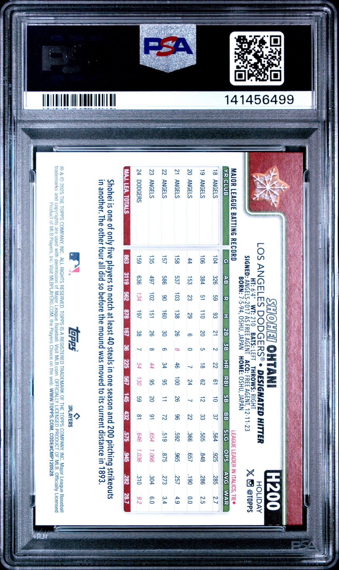 2025 Topps Holiday H200 Shohei Ohtani Holiday Back SP