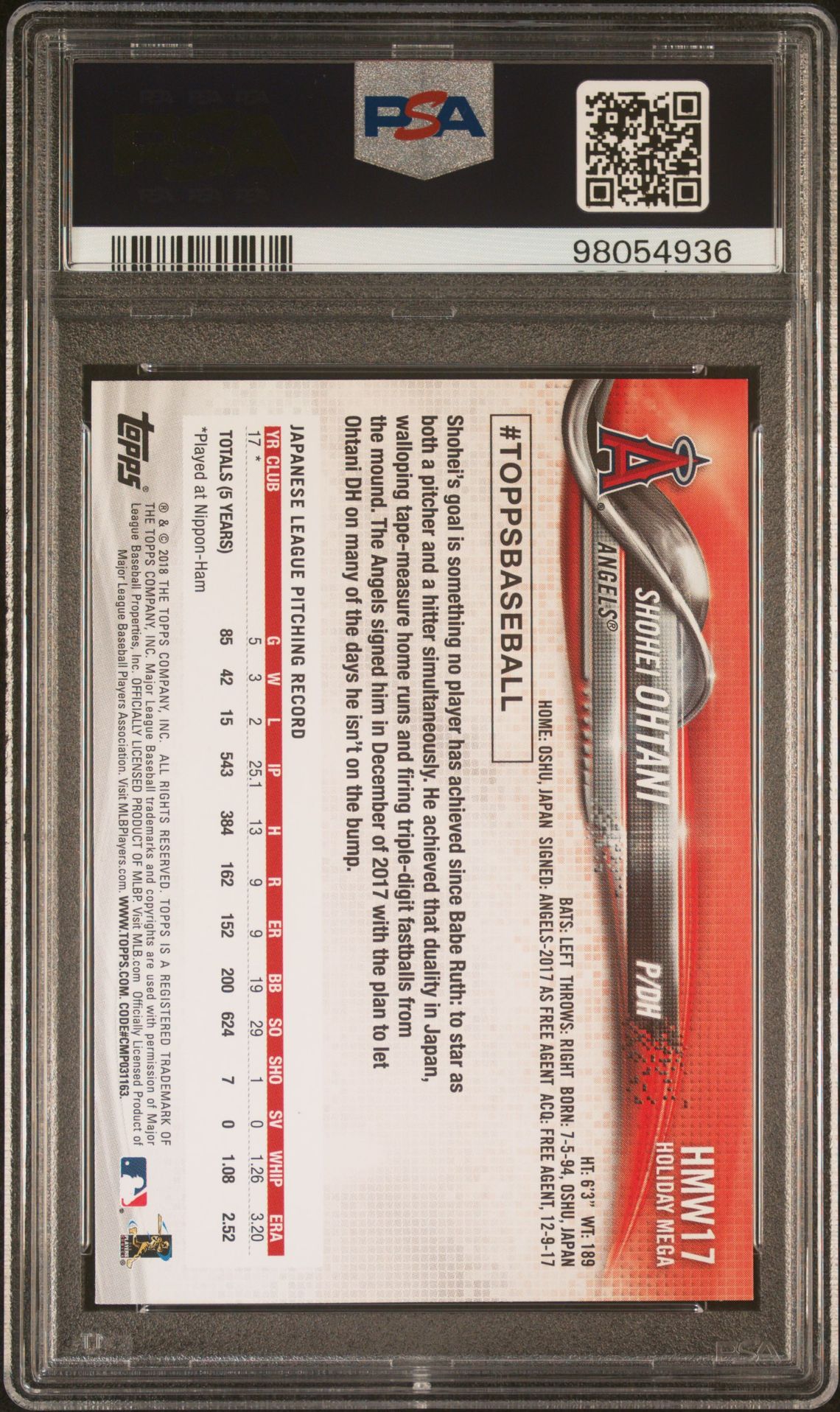 2018 Topps Holiday #17 Shohei Ohtani Metallic Snowflake