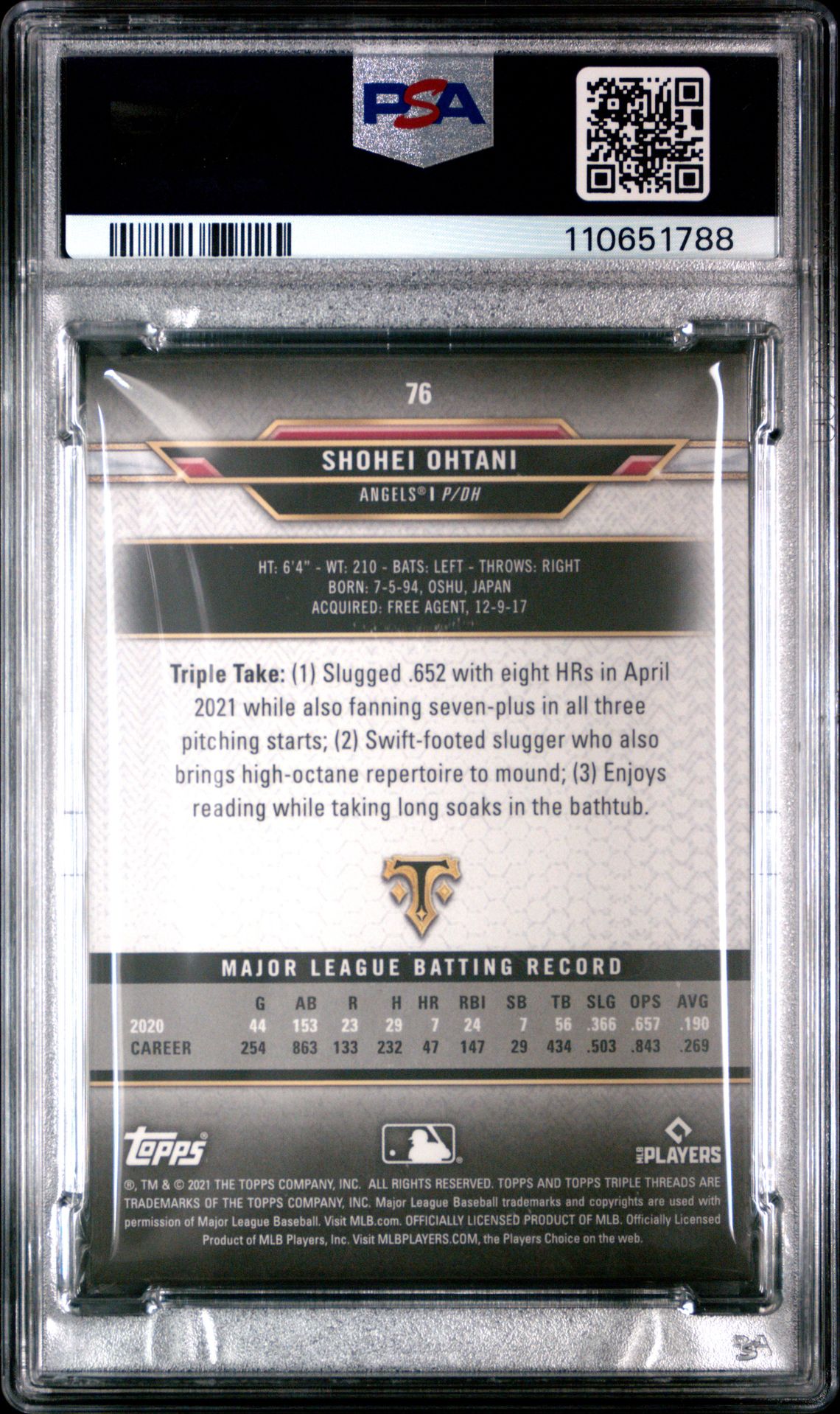 2021 Topps Triple Threads #76 Shohei Ohtani Tourmaline /125