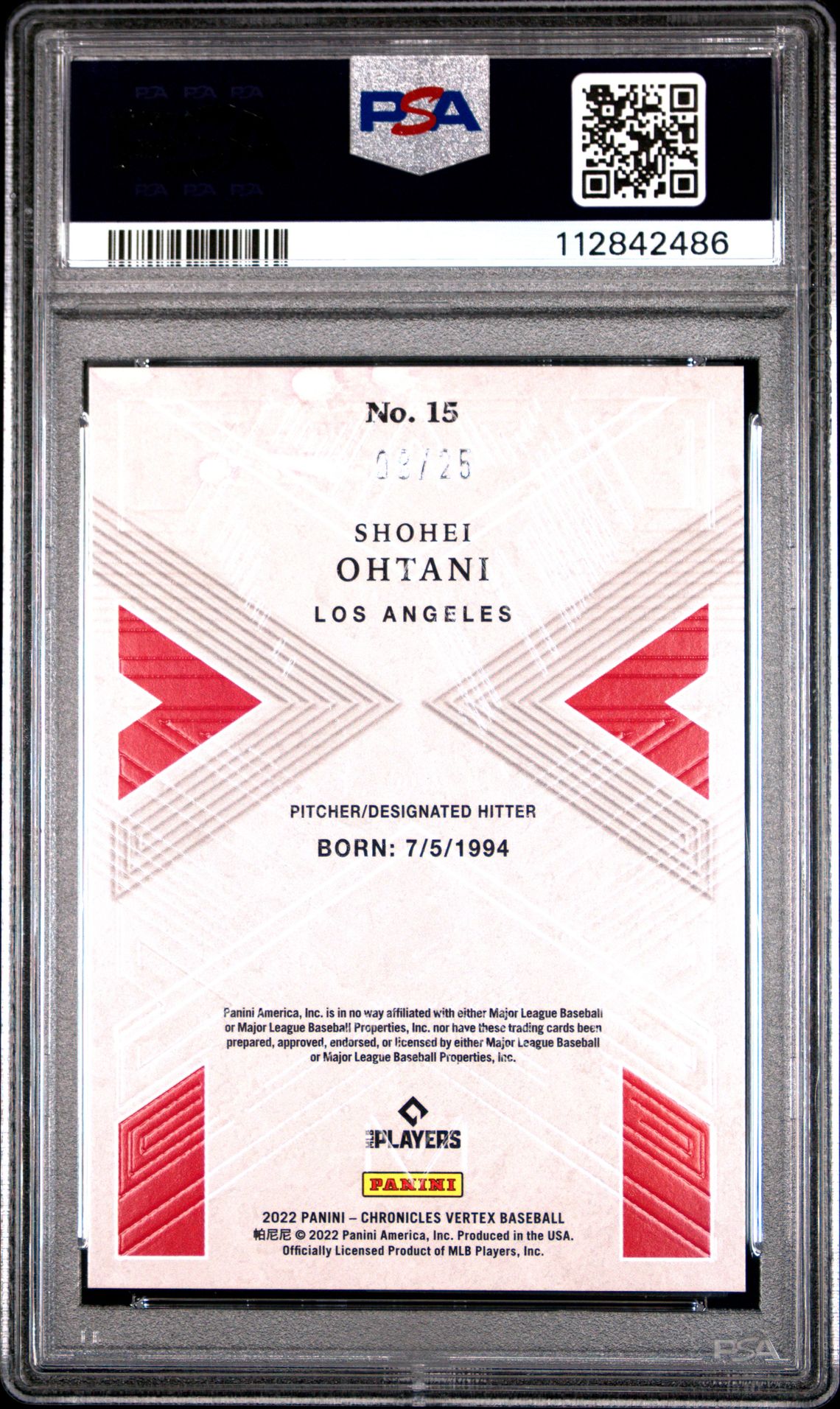 2022 Panini Chronicles #15 Shohei Ohtani Vertex Purple /25