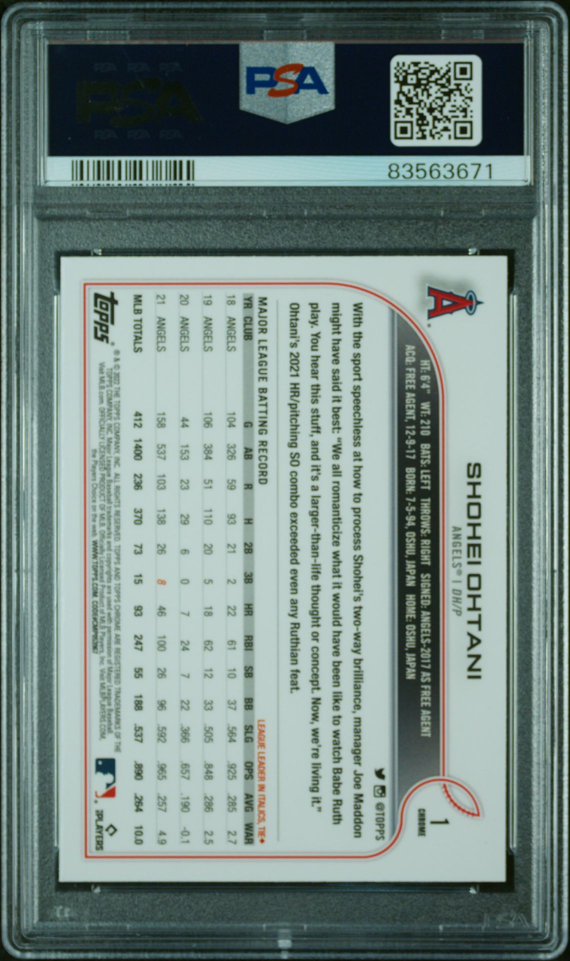 2022 Topps Chrome #1 Shohei Ohtani X-Fractor /150