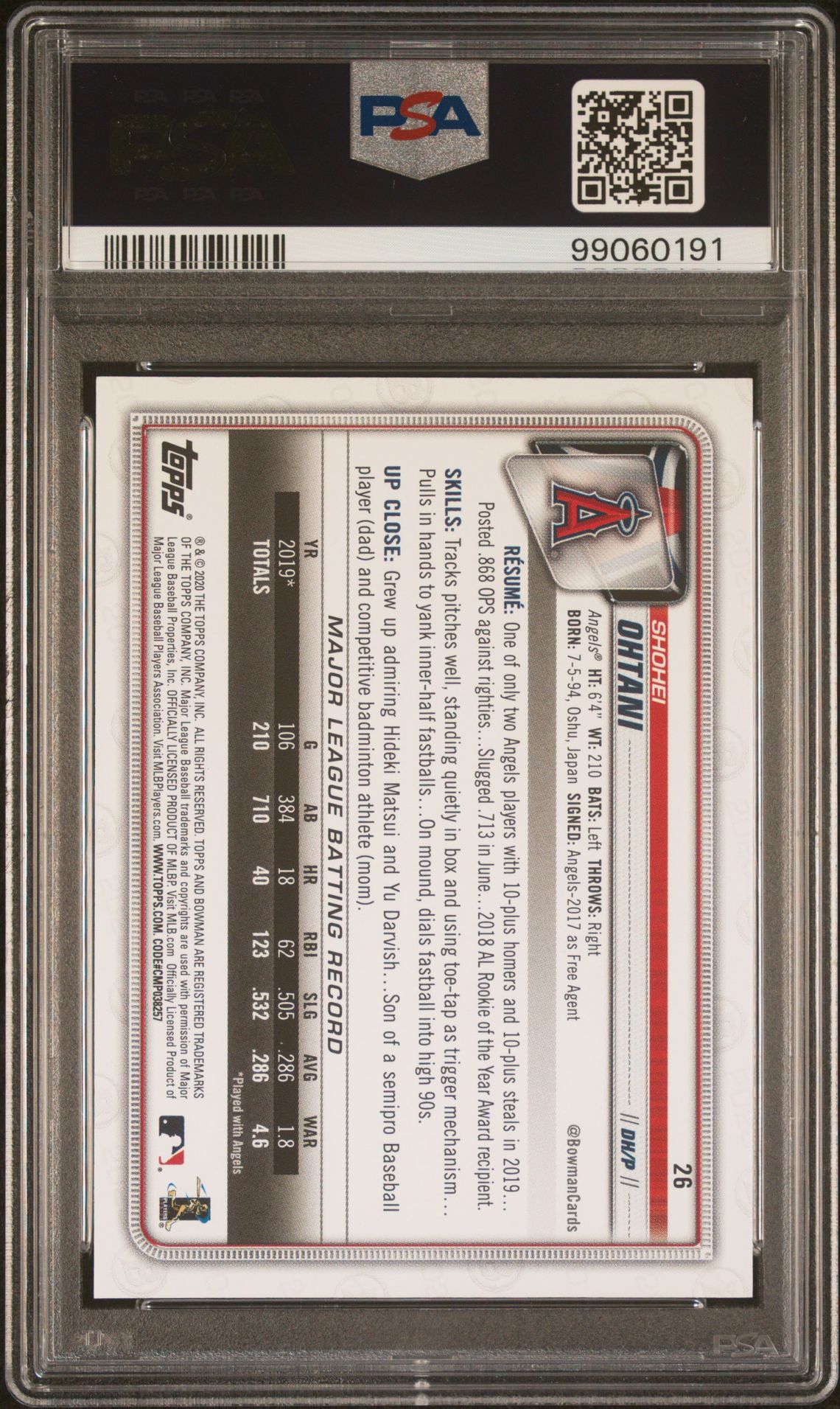 2020 Bowman #26 Shohei Ohtani Gold /50