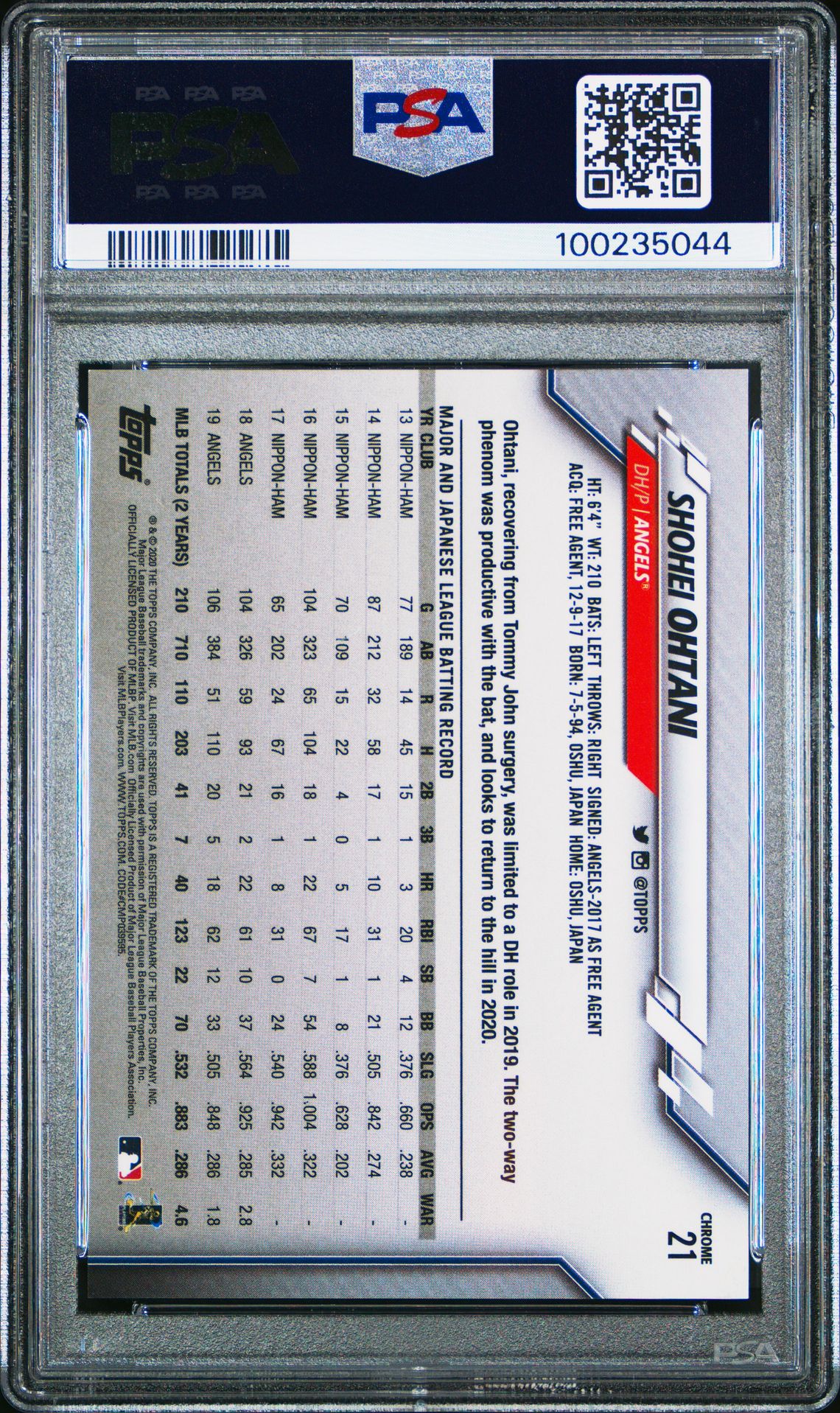 2020 Topps Chrome #21 Shohei Ohtani Negative Refractor