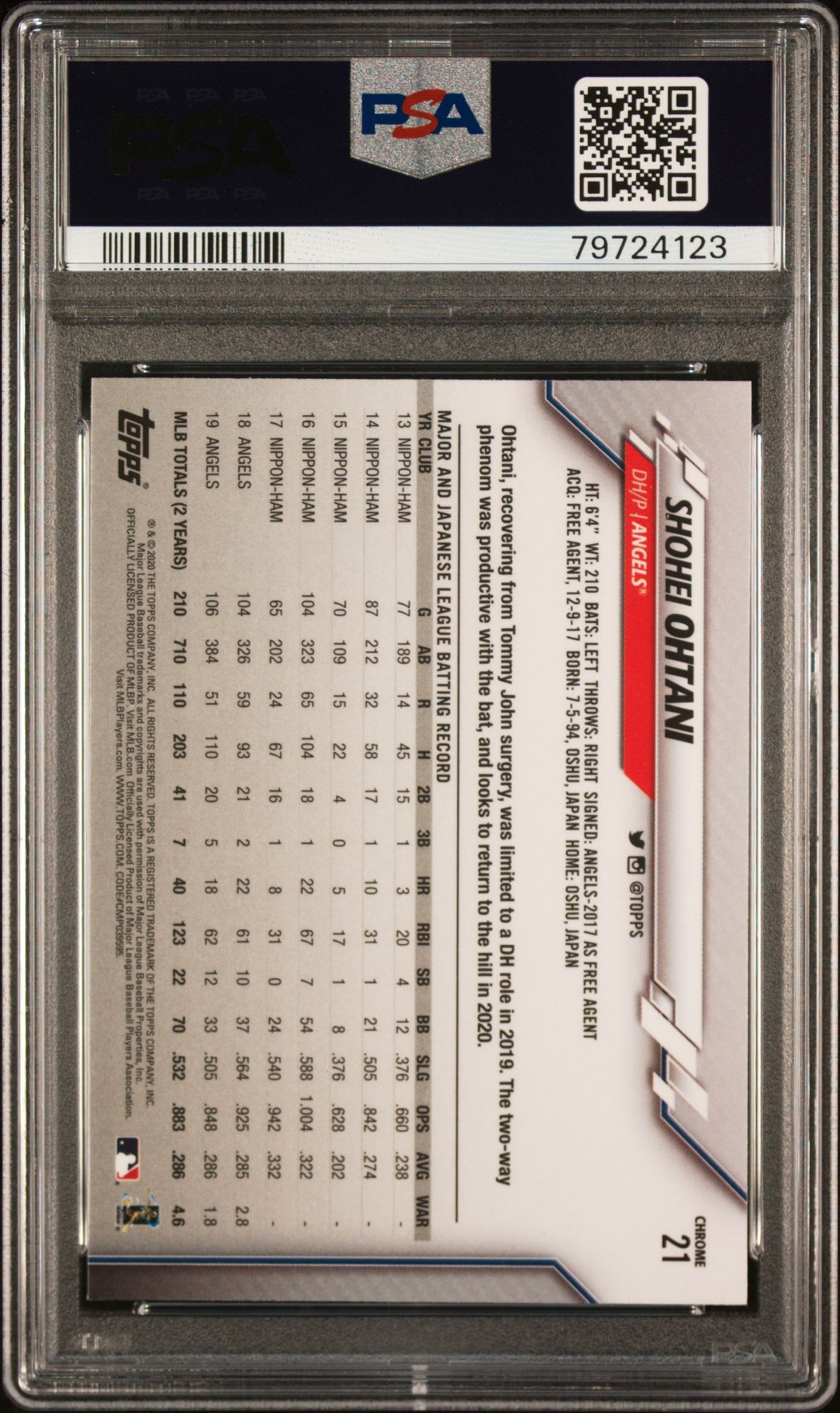 2020 Topps Chrome 21 Shohei Ohtani X-Fractor