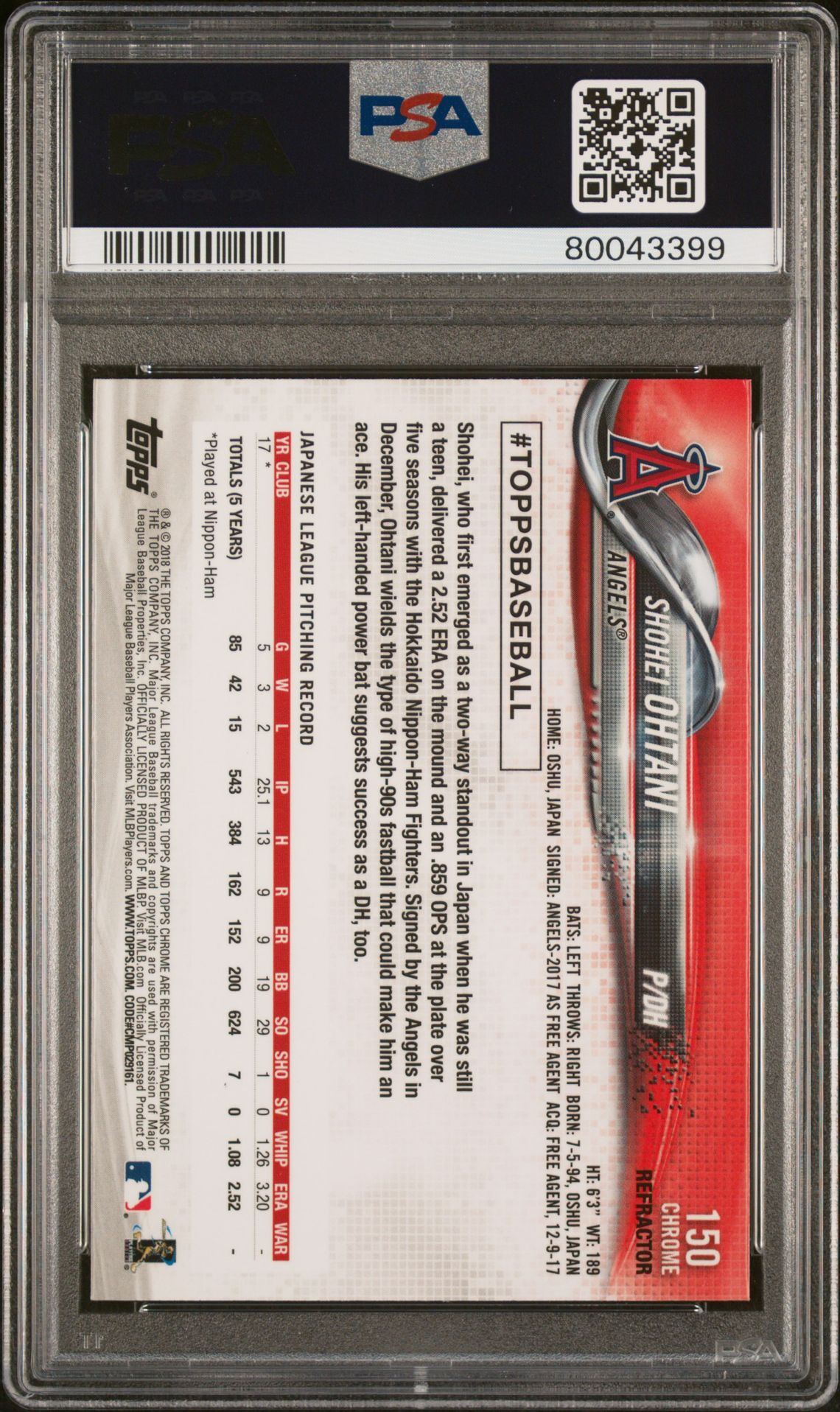 2018 Topps Chrome 150 Shohei Ohtani Pitching Pink Refractor