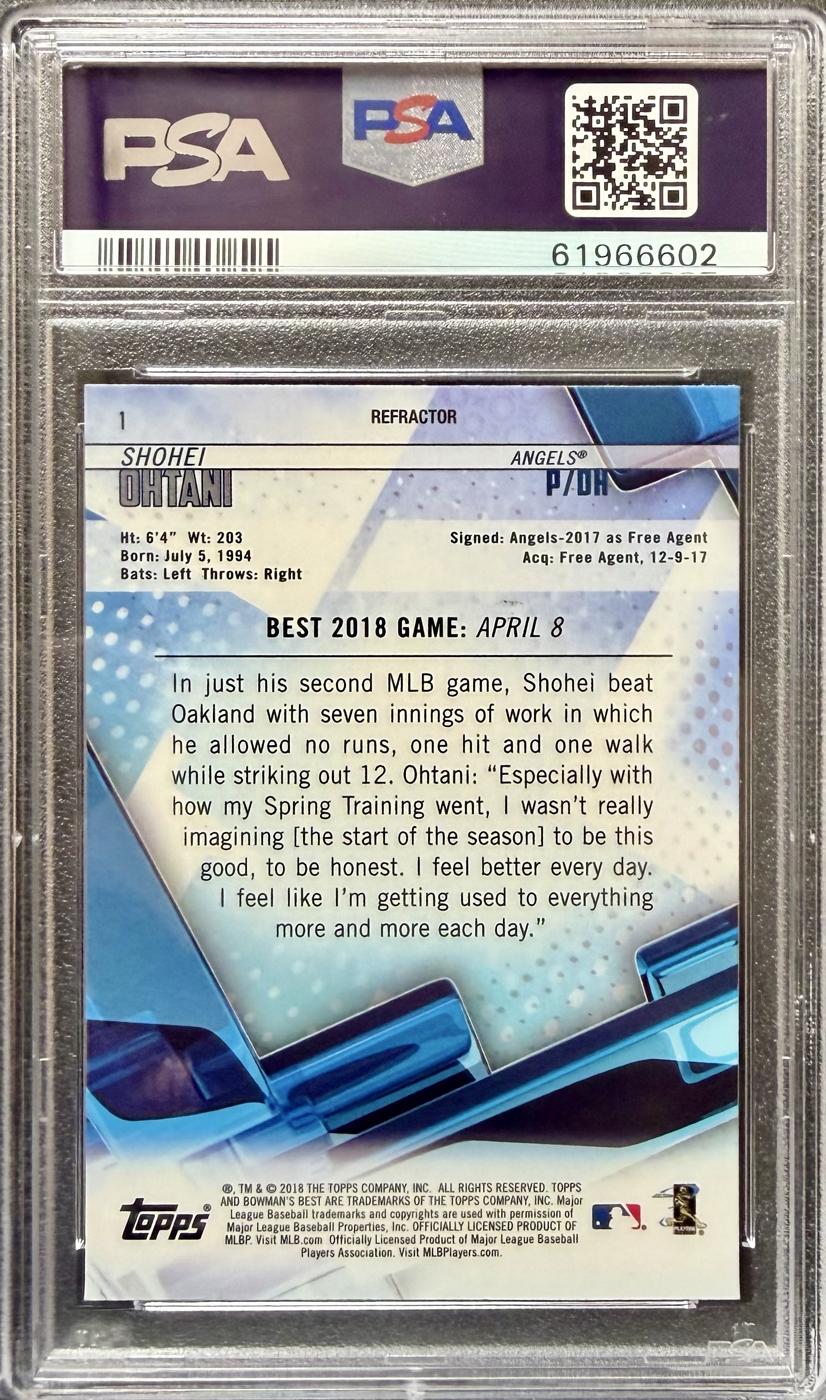 2018 Bowman Bowman's Best #1 Shohei Ohtani Refractor