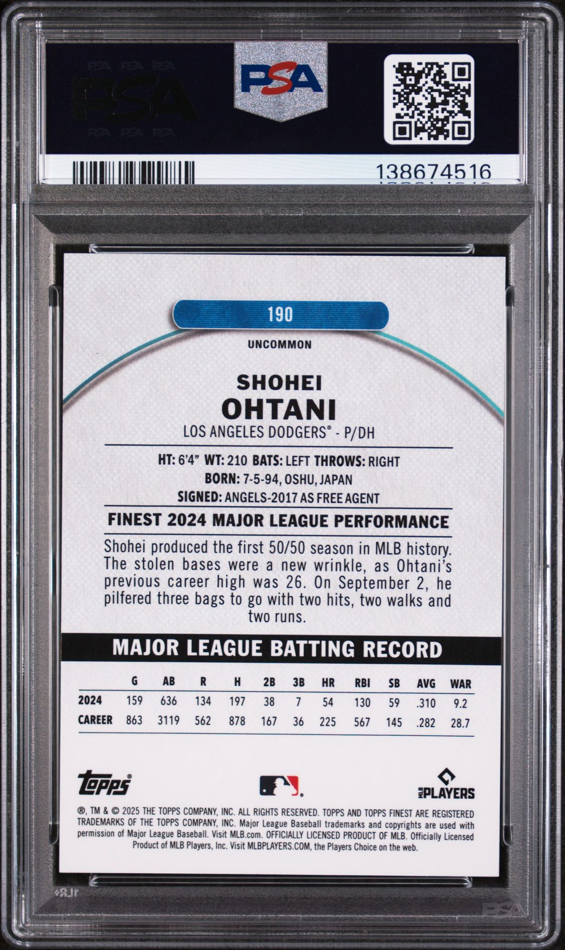 2025 Topps Finest 190 Gold Refractor /50