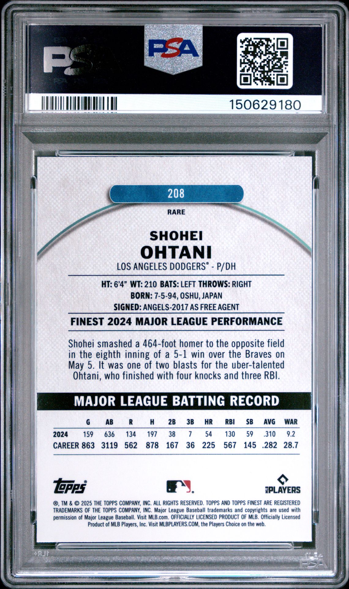 2025 Topps Finest 208 Blue Refractor /99