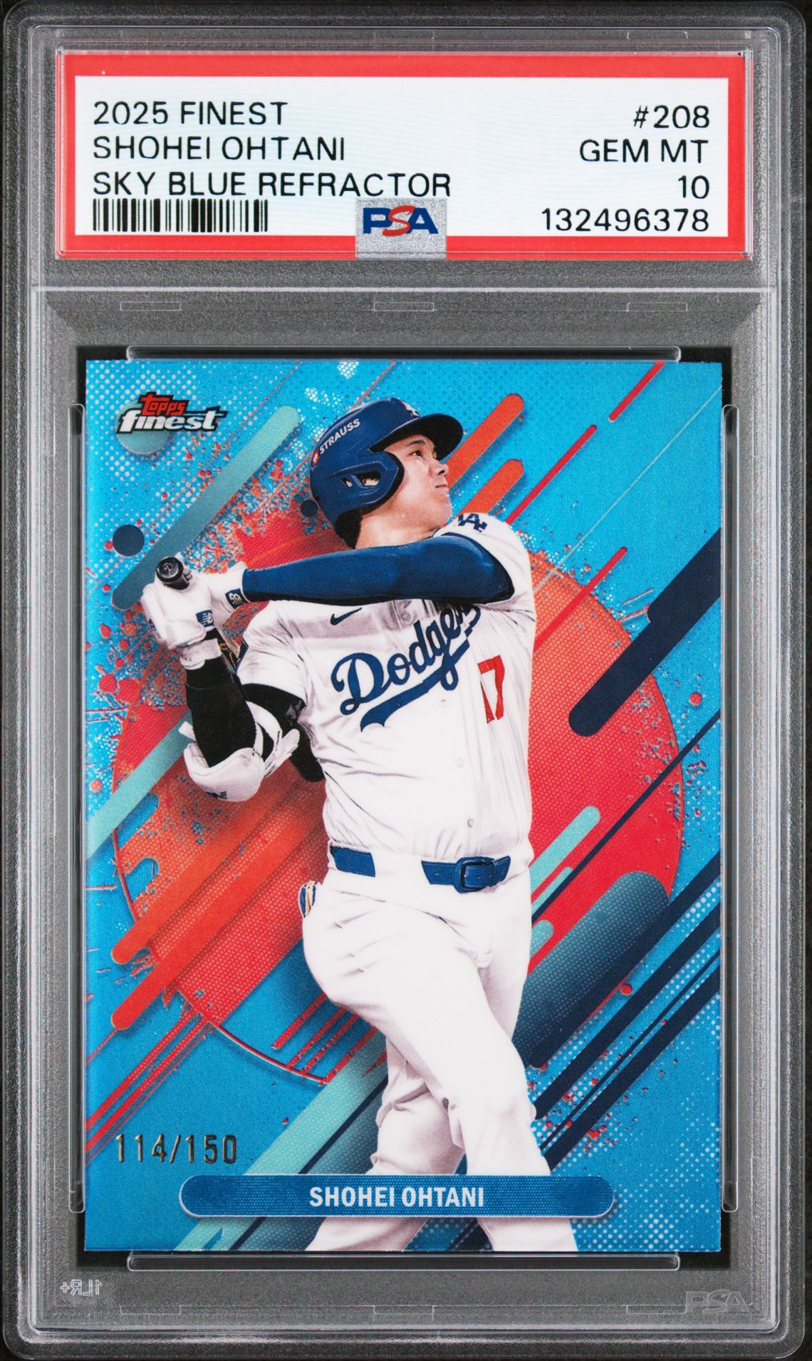 2025 Topps Finest 208 Shohei Ohtani Sky Blue Refractor /150
