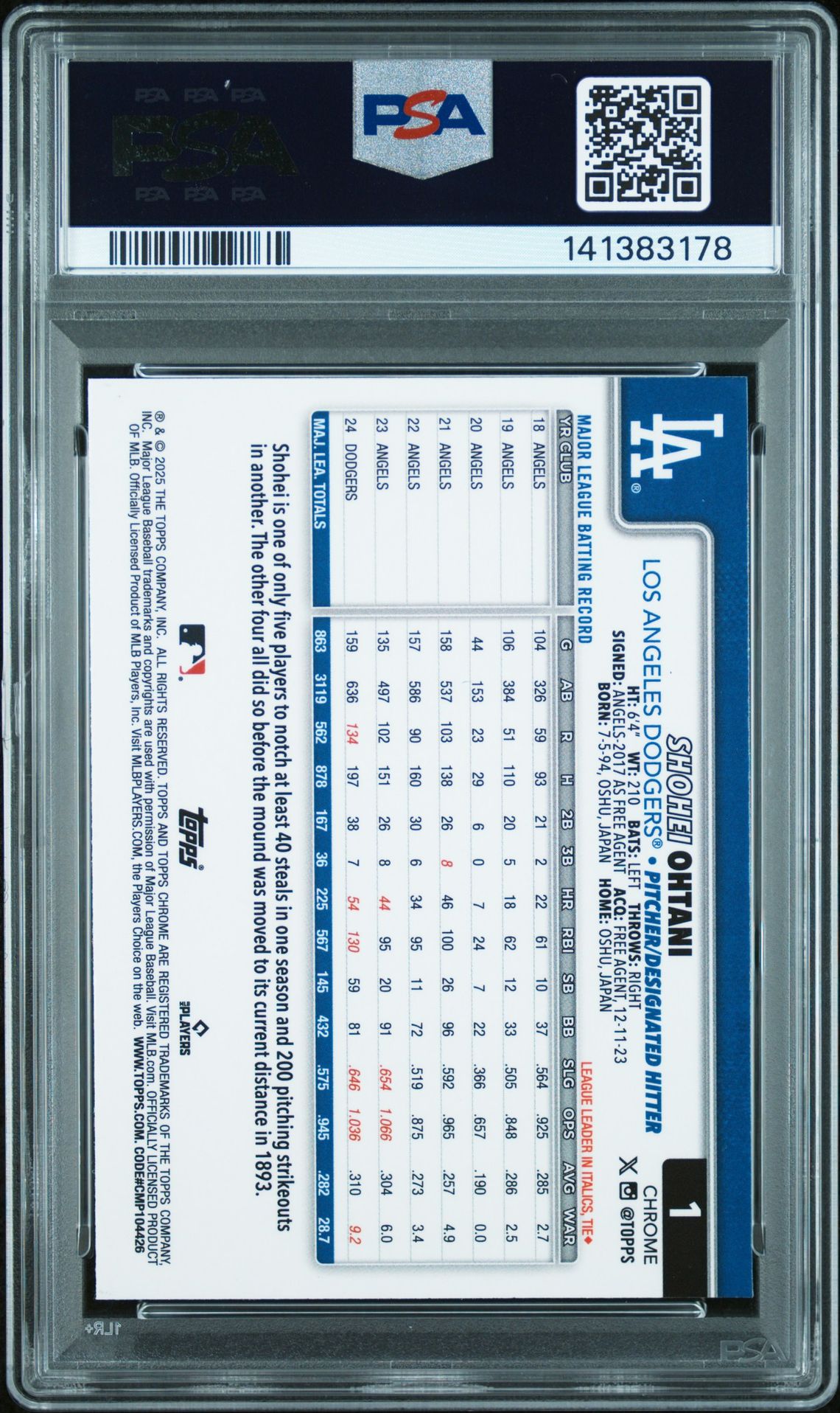 2025 Topps Chrome #1 Shohei Ohtani Prism Refractor