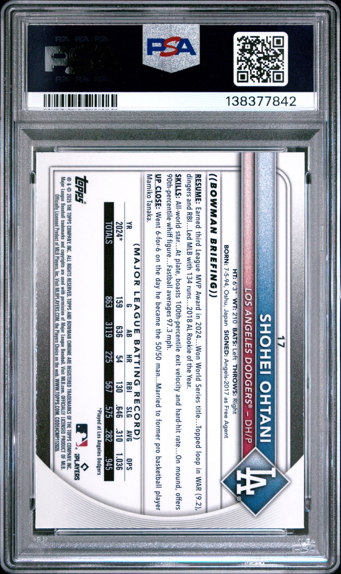 2025 Bowman Chrome #17 Shohei Ohtani Pulsar Refractor /399