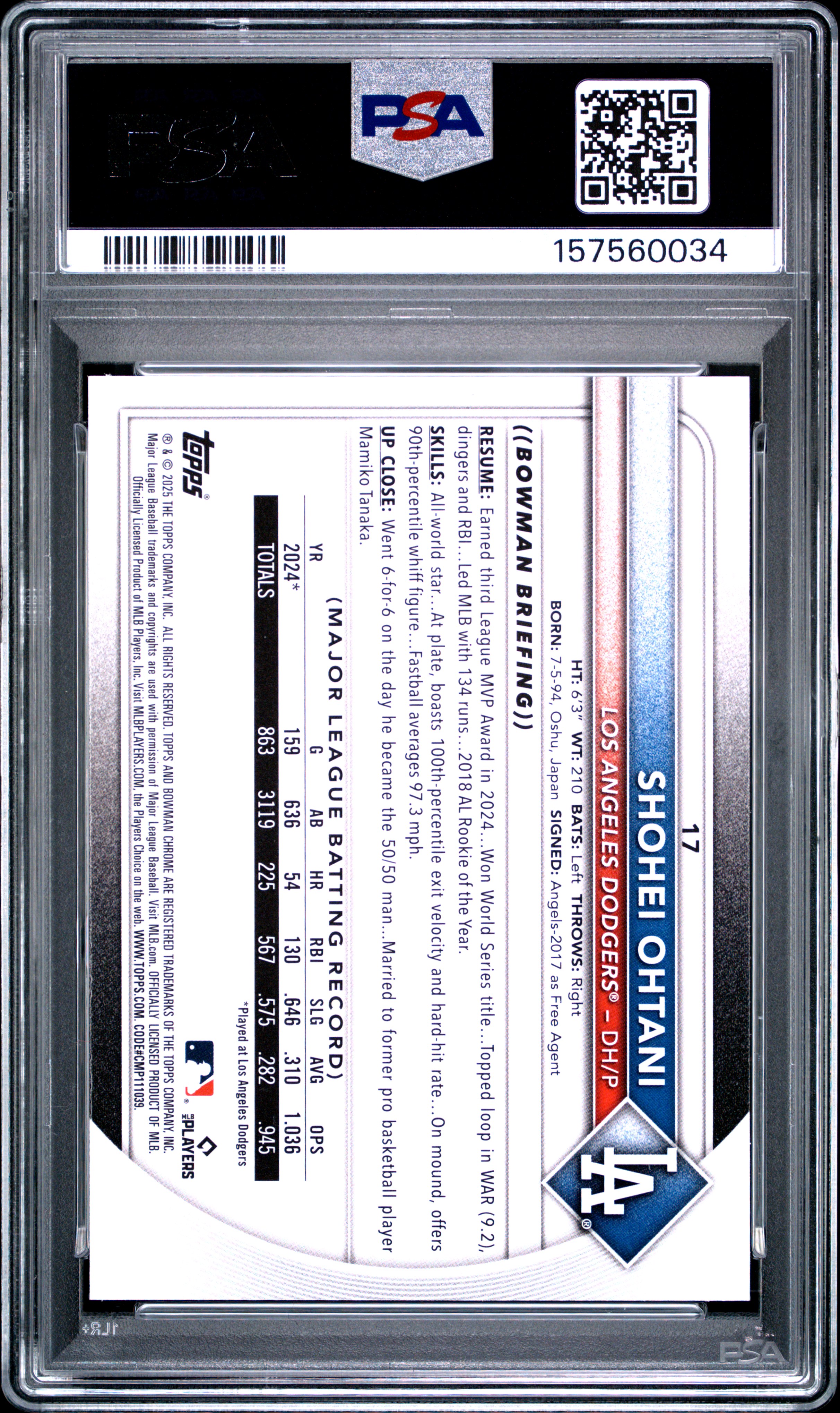 2025 BOWMAN CHROME MEGA BOX #17 SHOHEI OHTANI BLUE REFRACTOR /150