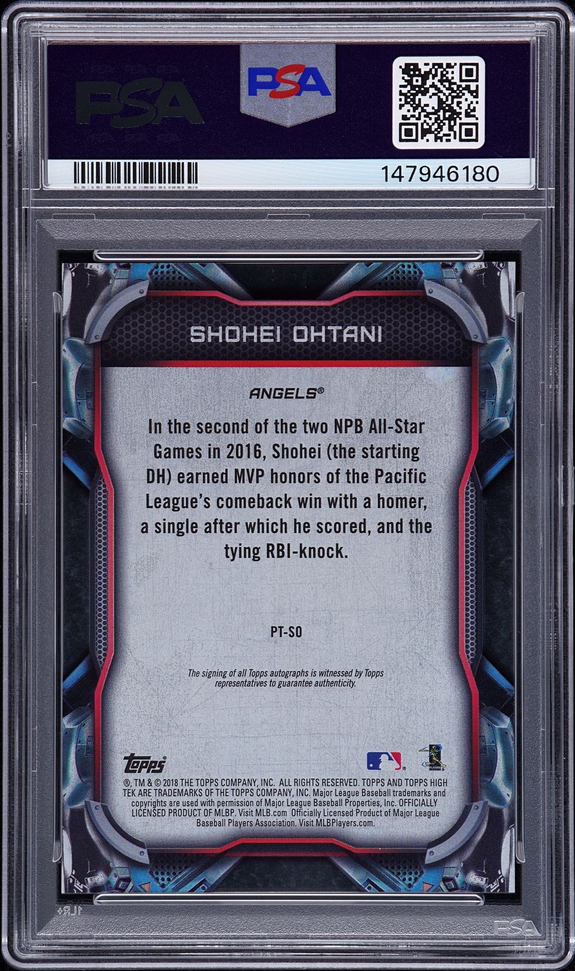 2018 Topps High Tek PT-SO Shohei Ohtani Auto /175