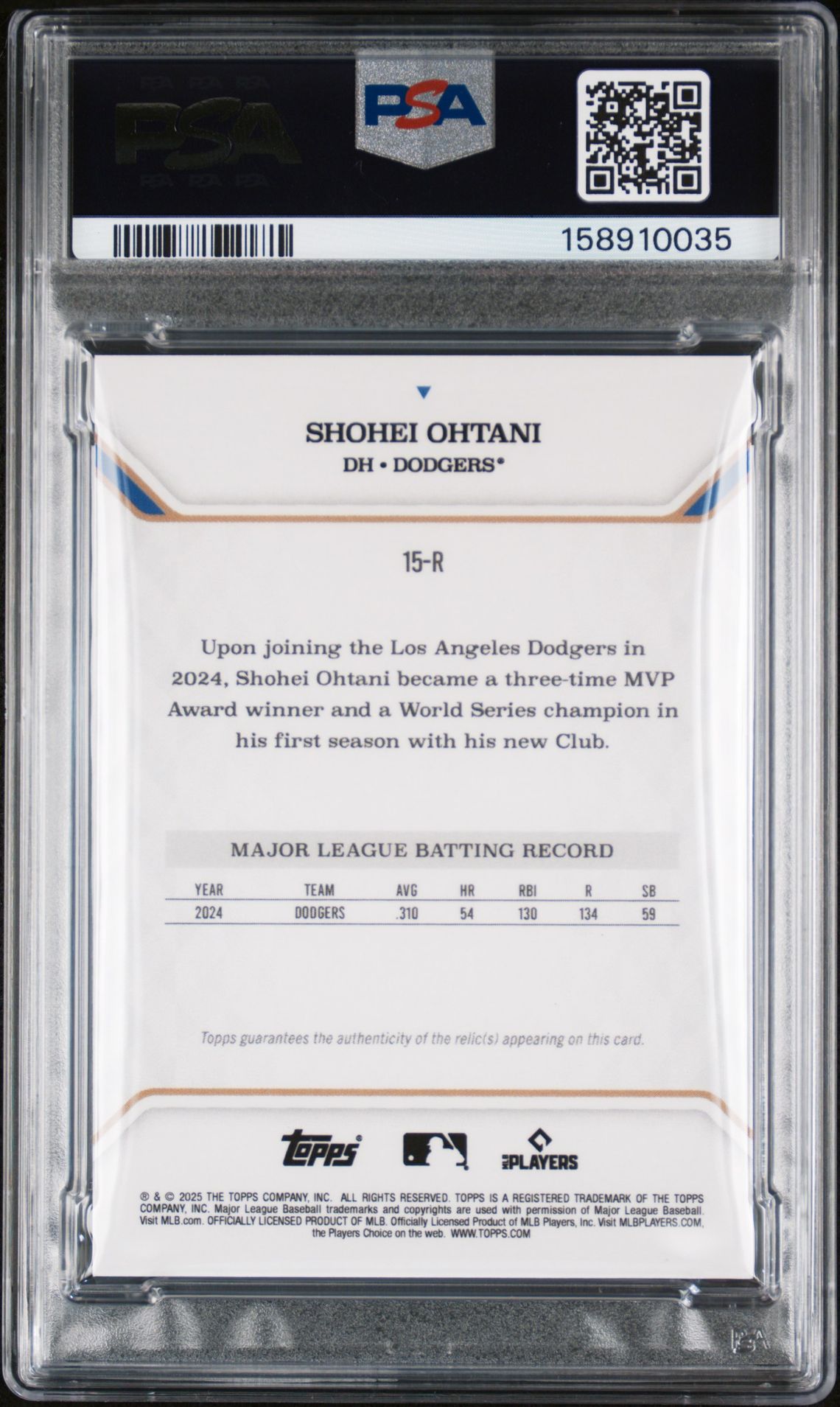 2025 Topps MLB MVP Collection 15-R Shohei Ohtani Relic-Black Foil / /10