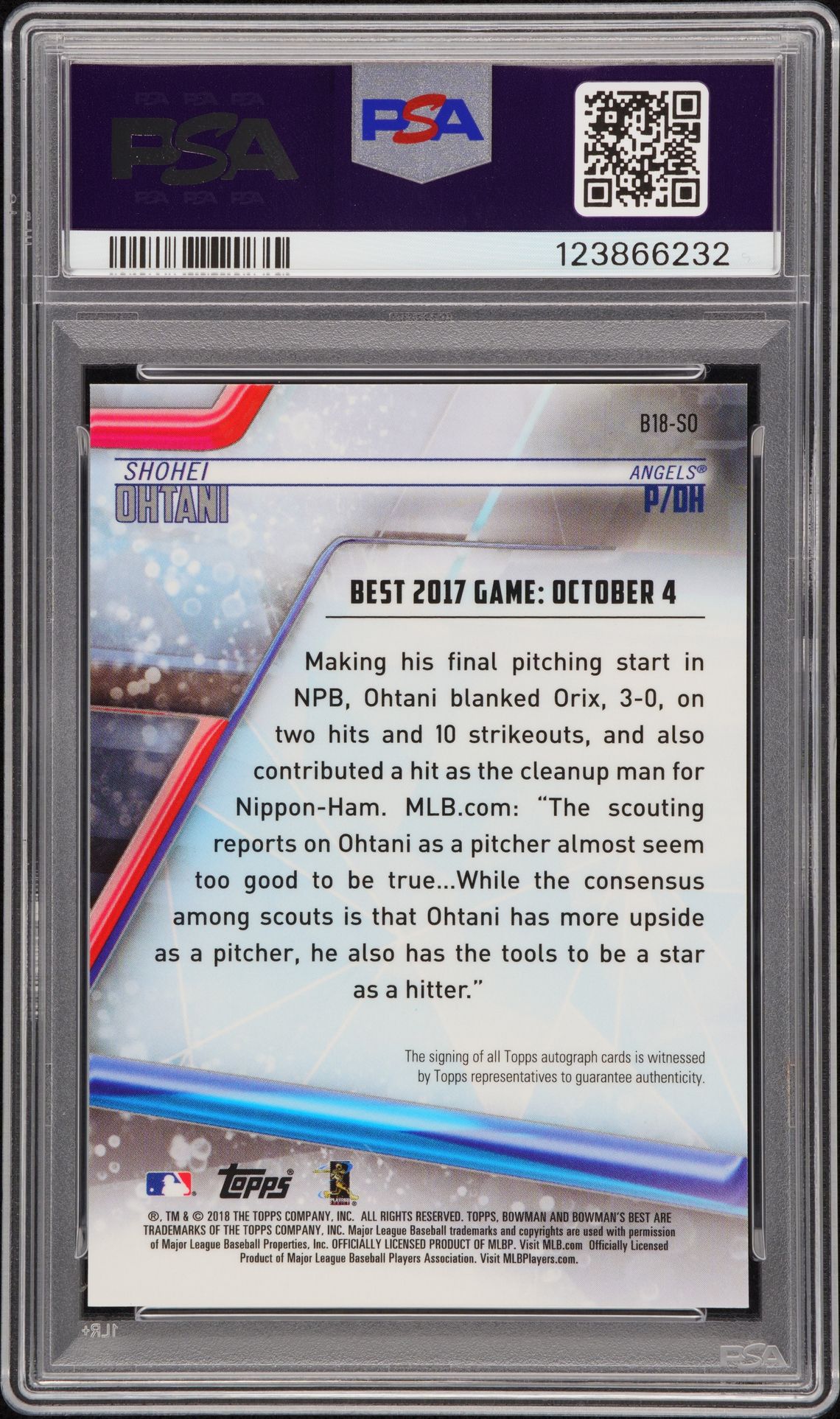 2018 Bowman Bowman's Best B18SO Shohei Ohtani Auto Best of 2018 Au-Atomic 25/25