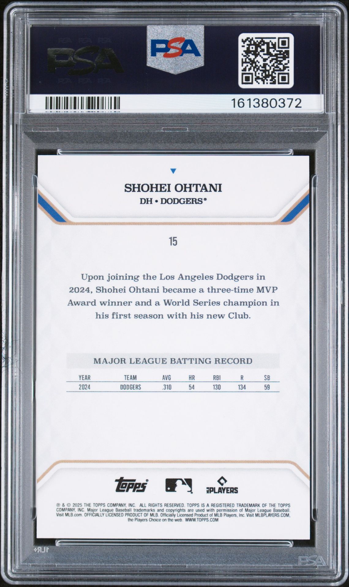 2025 Topps MLB MVP #15 Shohei Ohtani Black Foil 01/10