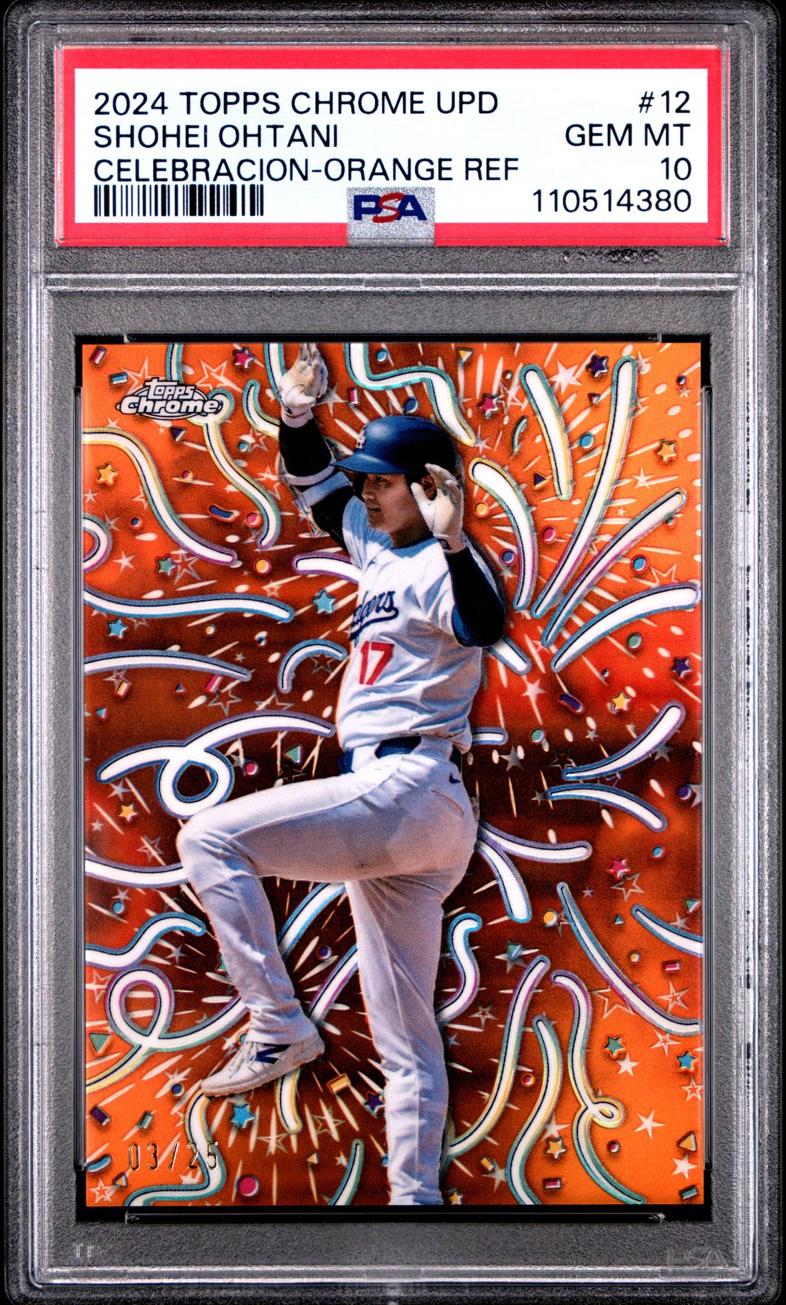 2024 Topps Chrome Update #12 Shohei Ohtani Celebration Orange Refractor /25